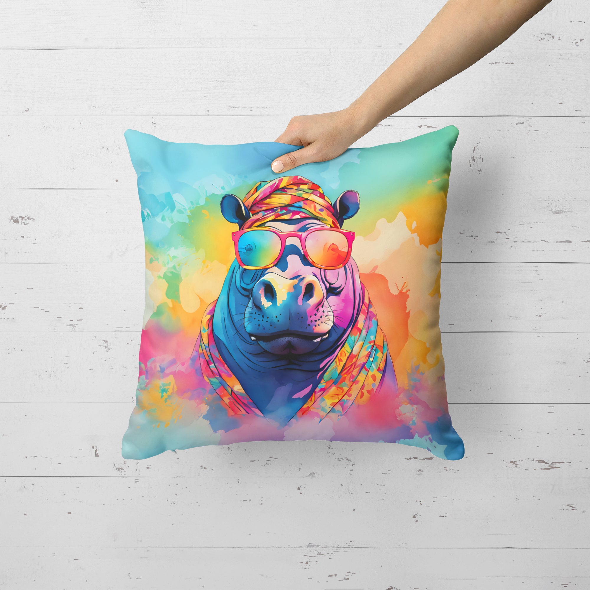 Buy this Hippie Animal Hippopotamus Throw Pillow