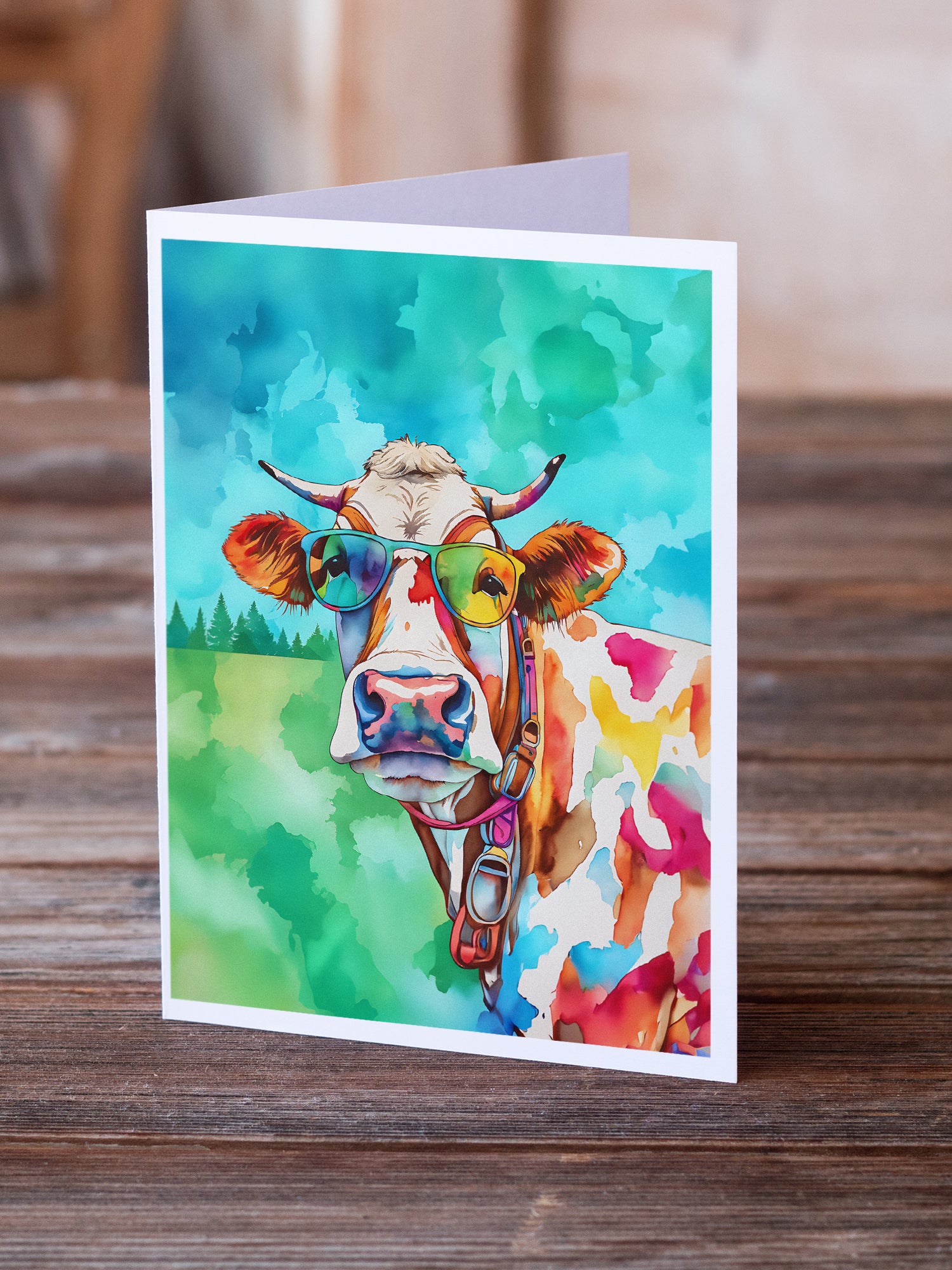 Buy this Hippie Animal Cow Greeting Cards Pack of 8