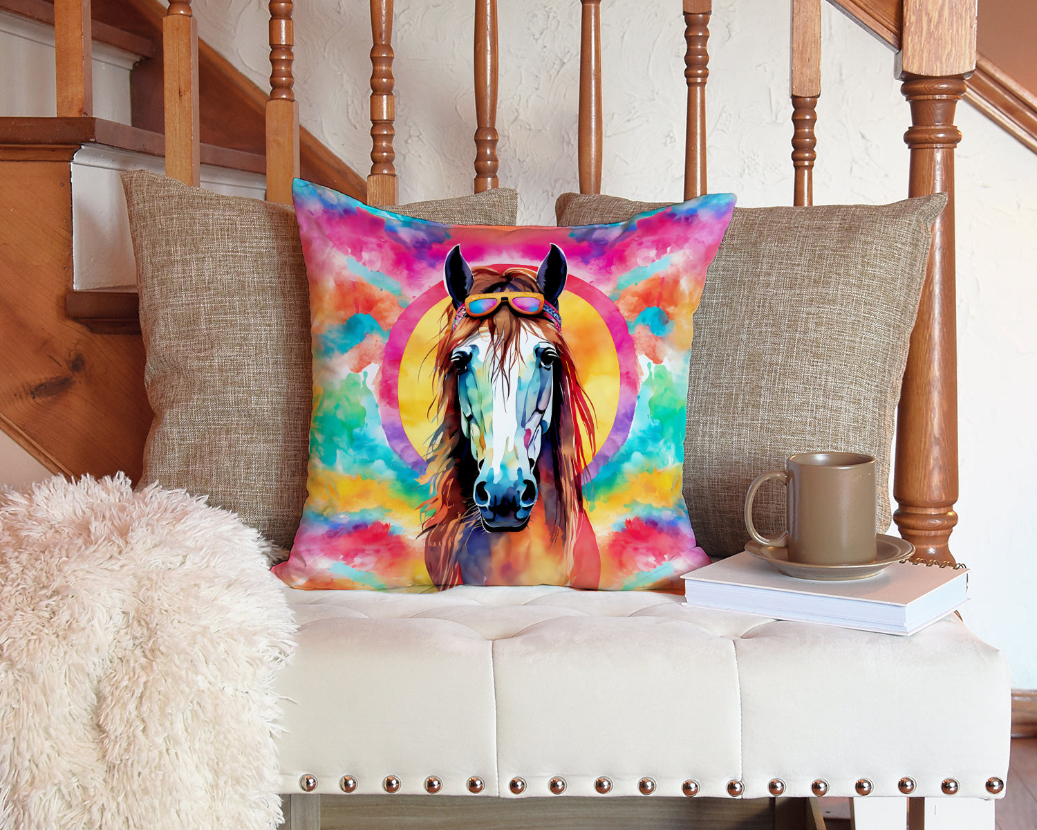 Hippie Animal Horse Throw Pillow