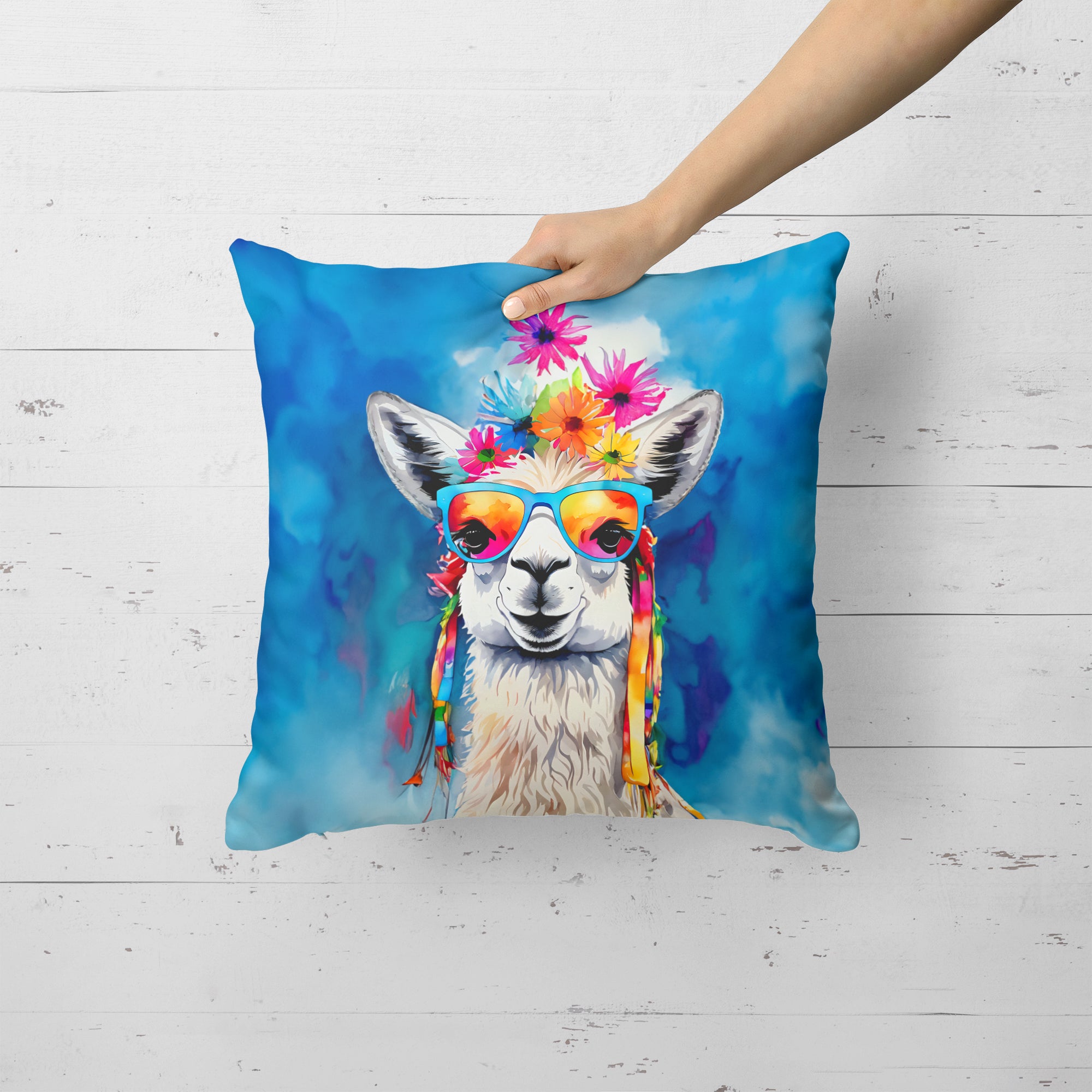 Hippie Animal Llama Throw Pillow