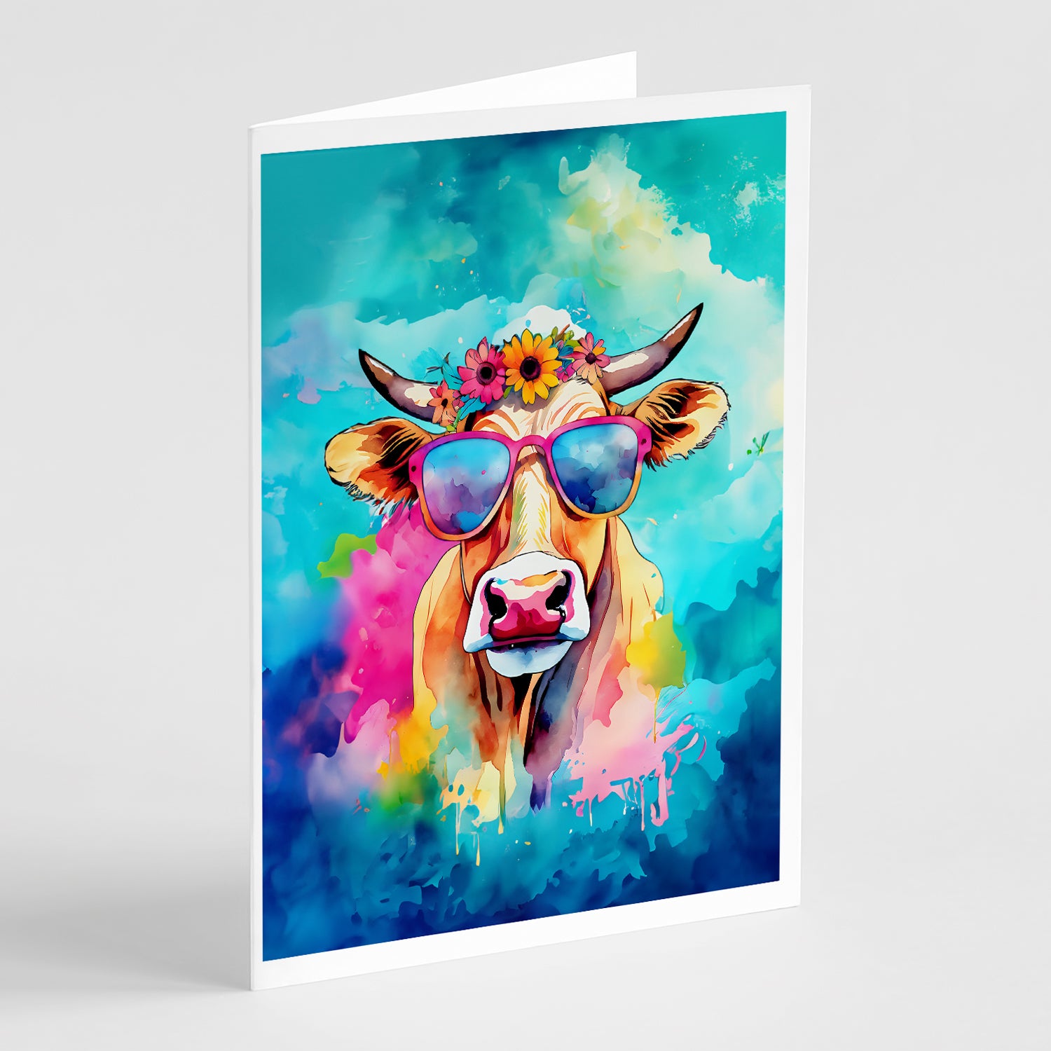 Buy this Hippie Animal Malvi Cow Greeting Cards Pack of 8