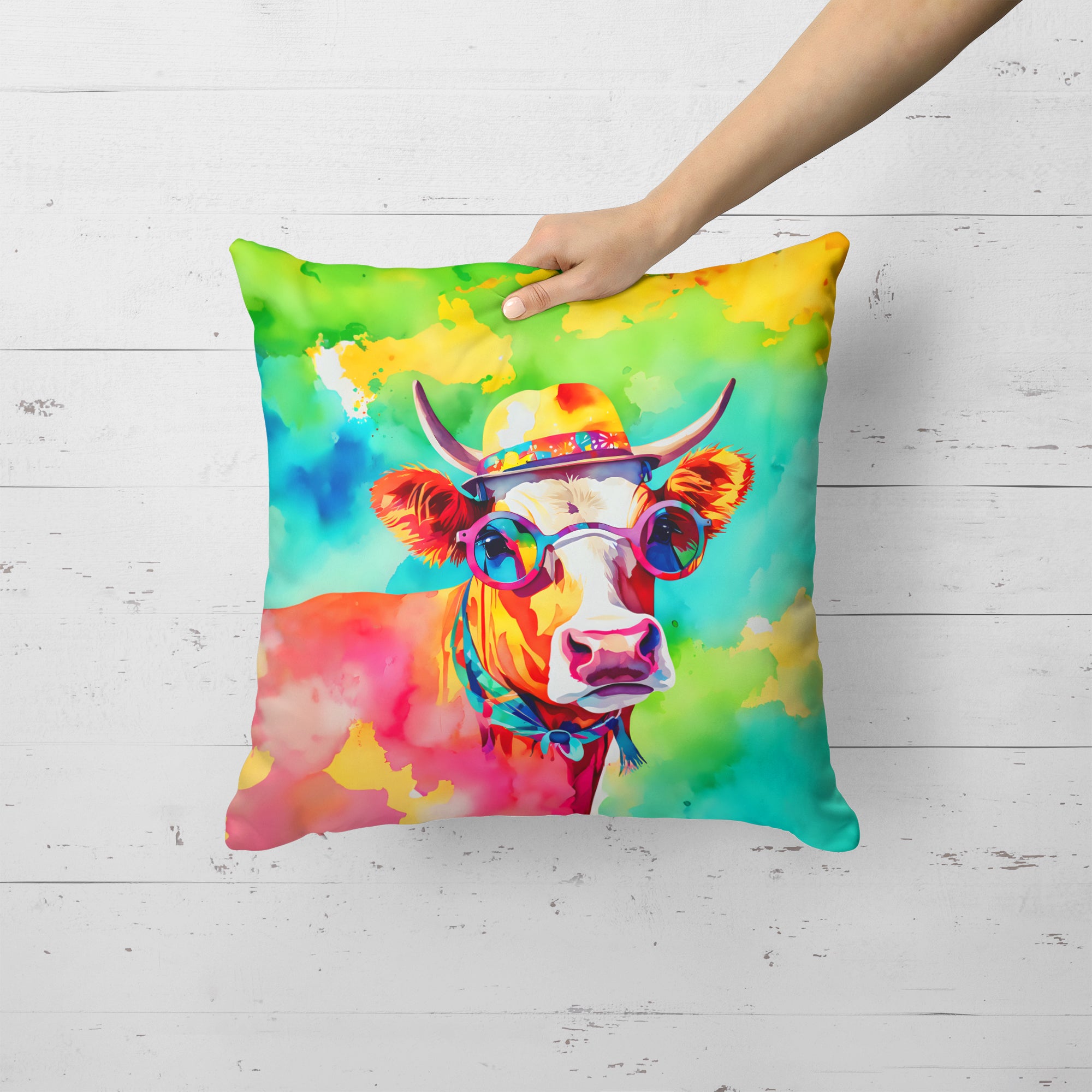 Hippie Animal Malvi Cow Throw Pillow