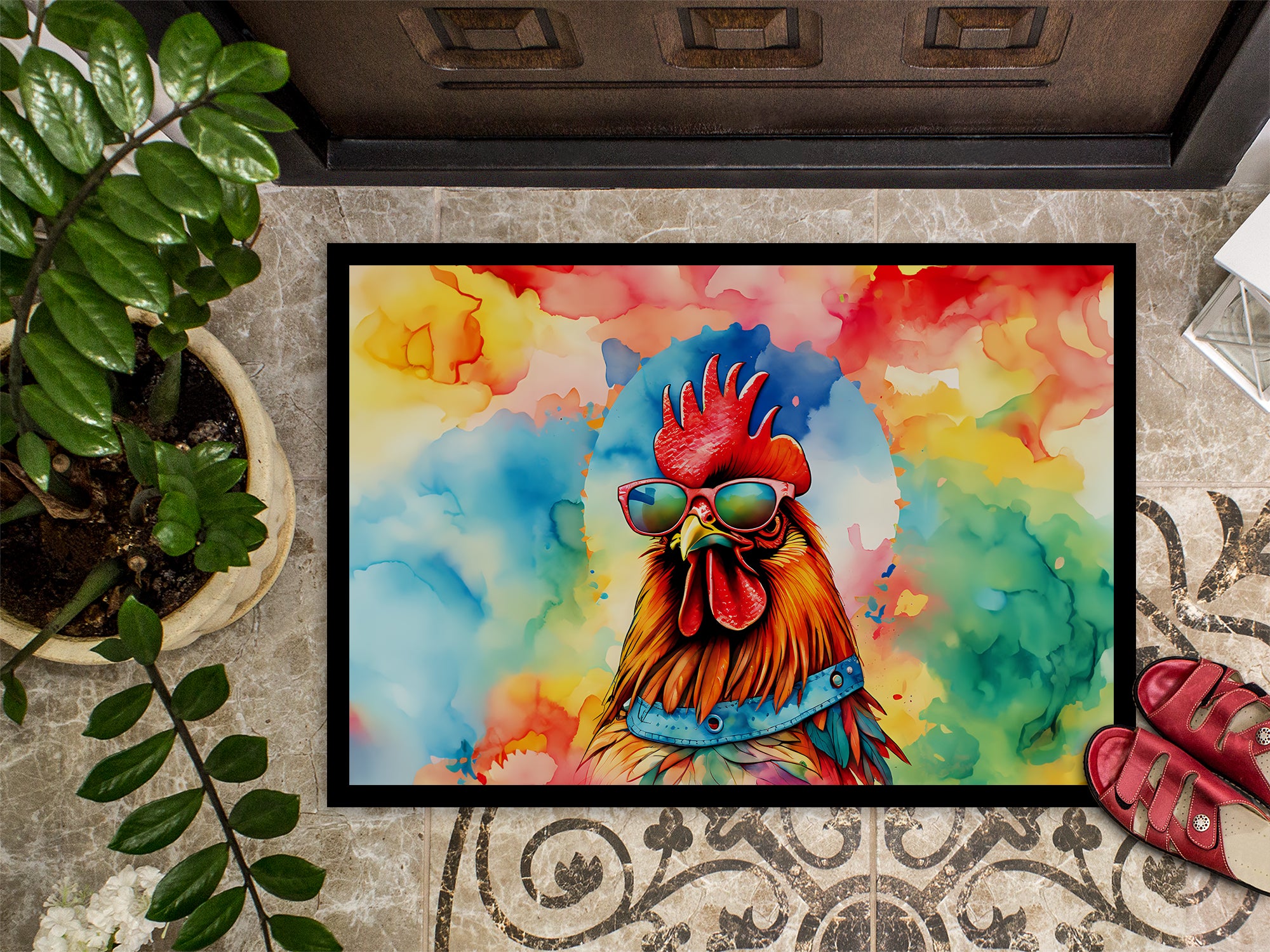 Hippie Animal Red Rooster Doormat