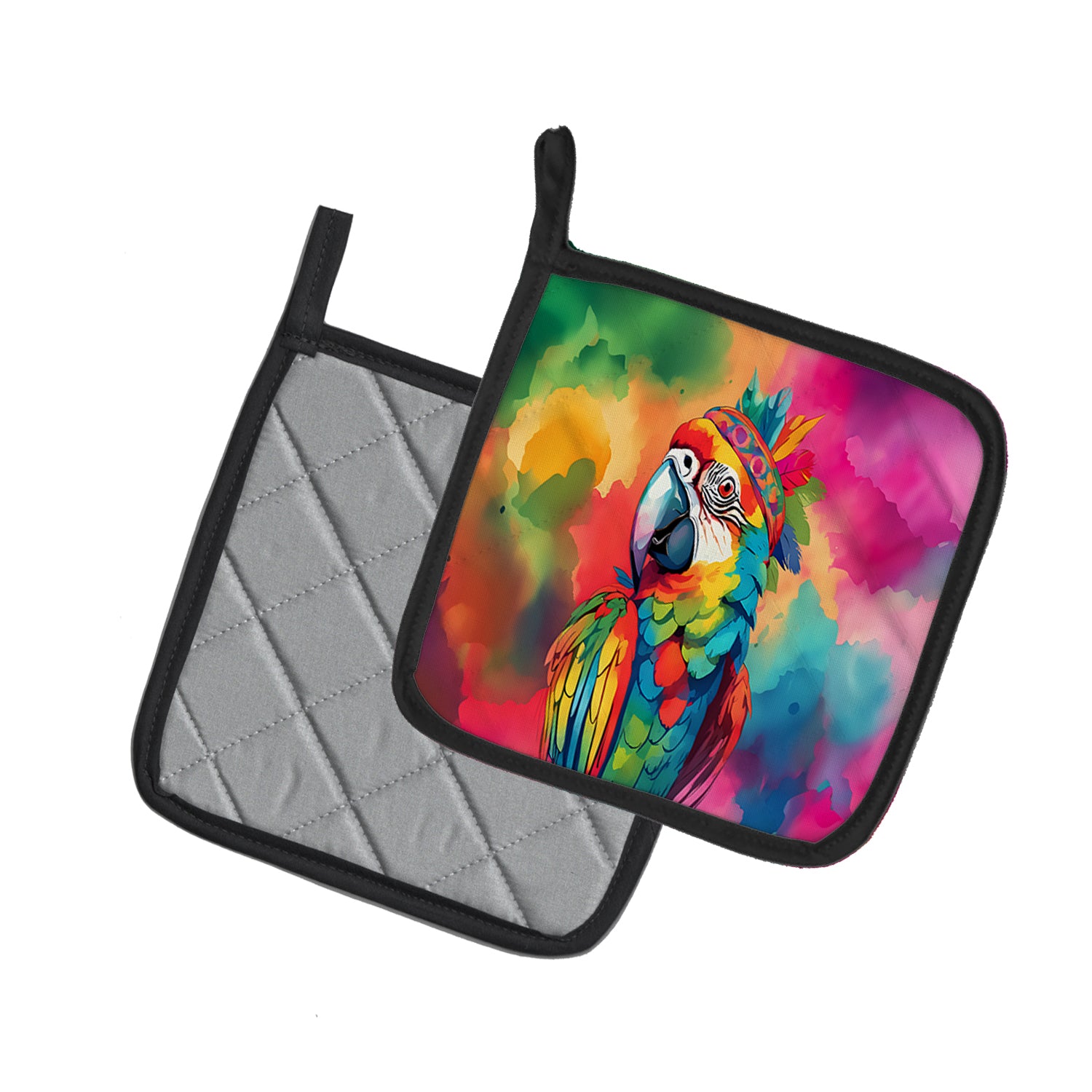 Hippie Animal Parrot Pair of Pot Holders