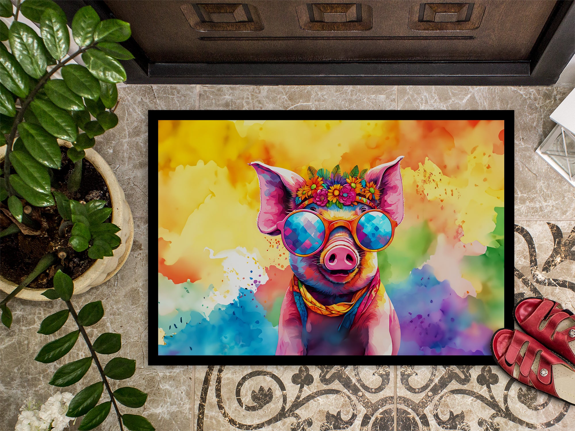 Hippie Animal Pig Doormat