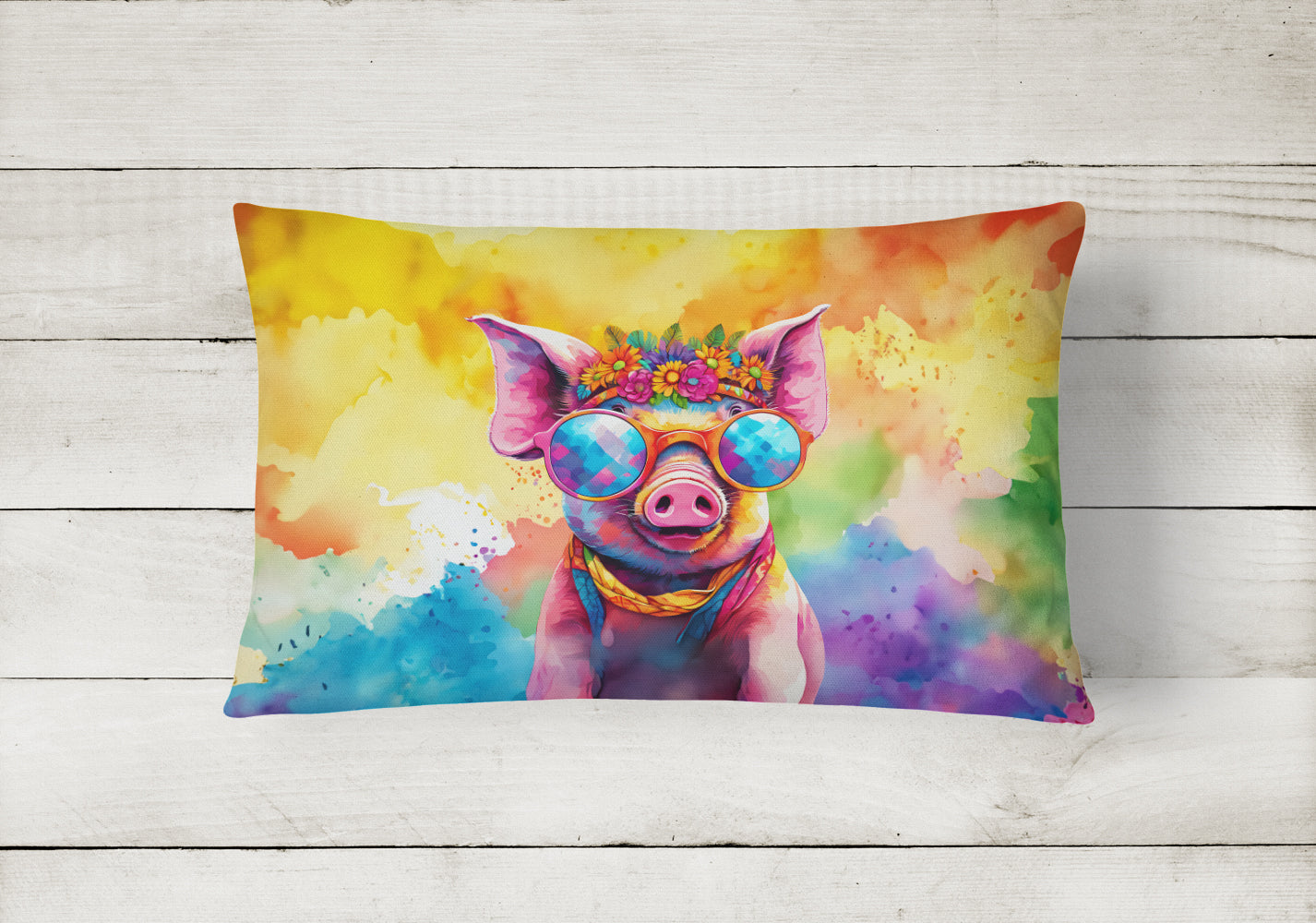 Hippie Animal Pig Throw Pillow