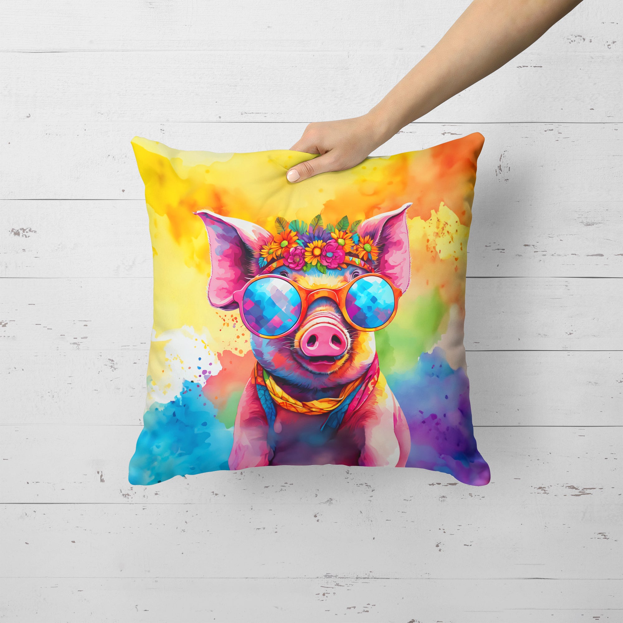 Buy this Hippie Animal Pig Throw Pillow