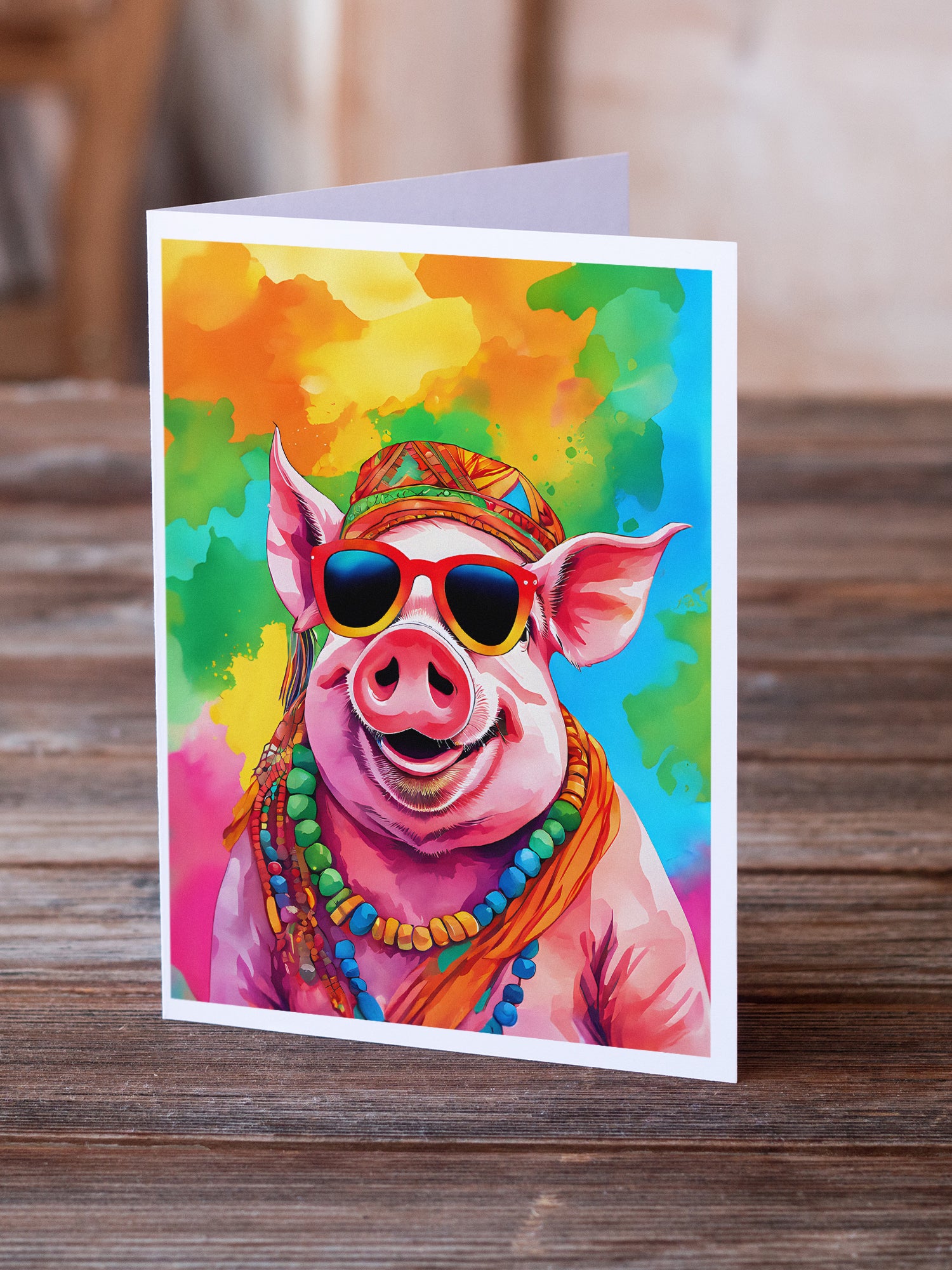 Buy this Hippie Animal Pig Greeting Cards Pack of 8