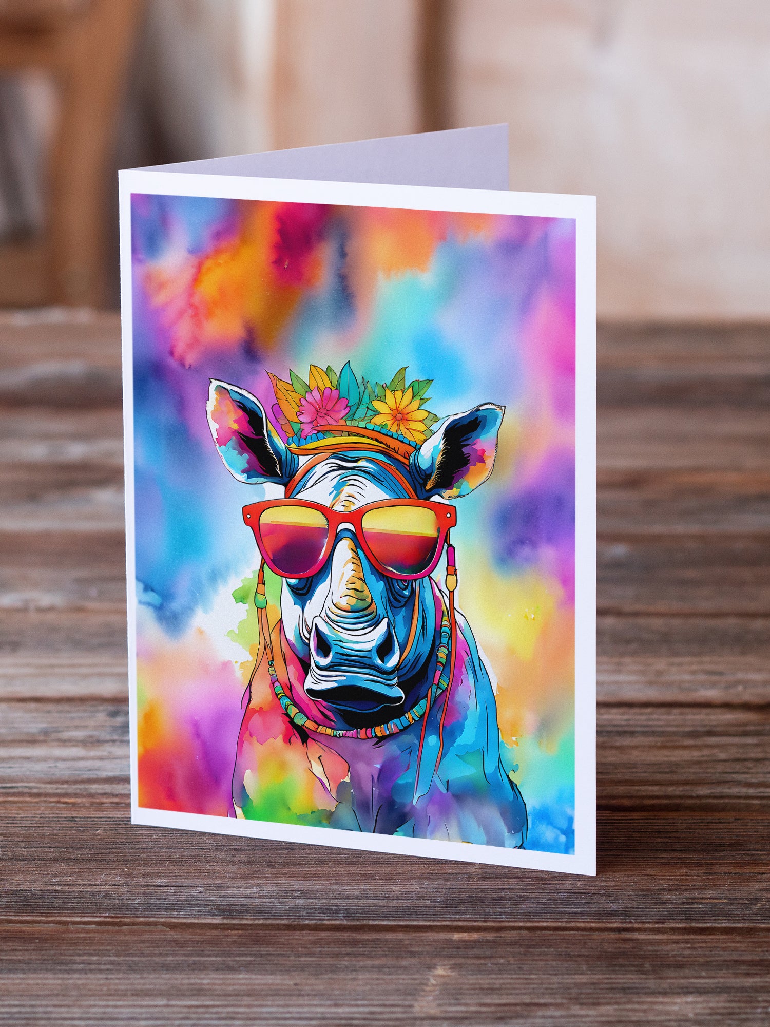 Buy this Hippie Animal Rhinoceros Greeting Cards Pack of 8