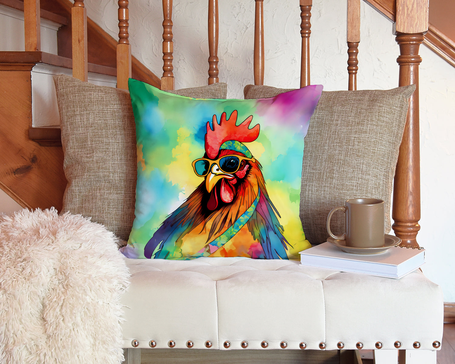 Hippie Animal Rooster Throw Pillow