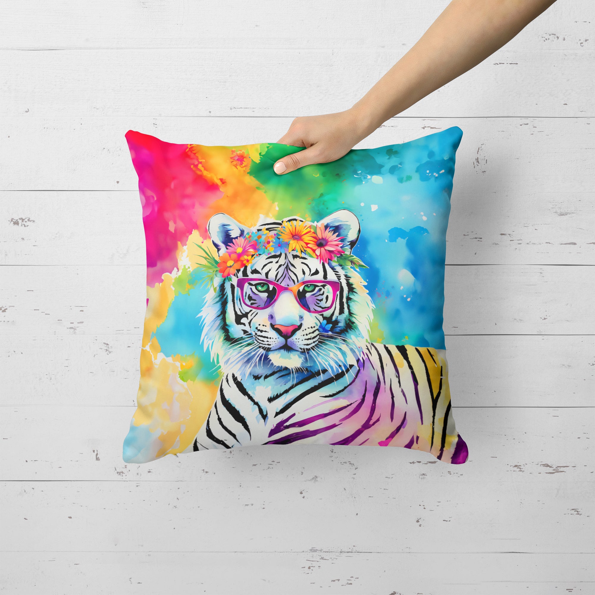 Buy this Hippie Animal White Tiger Throw Pillow