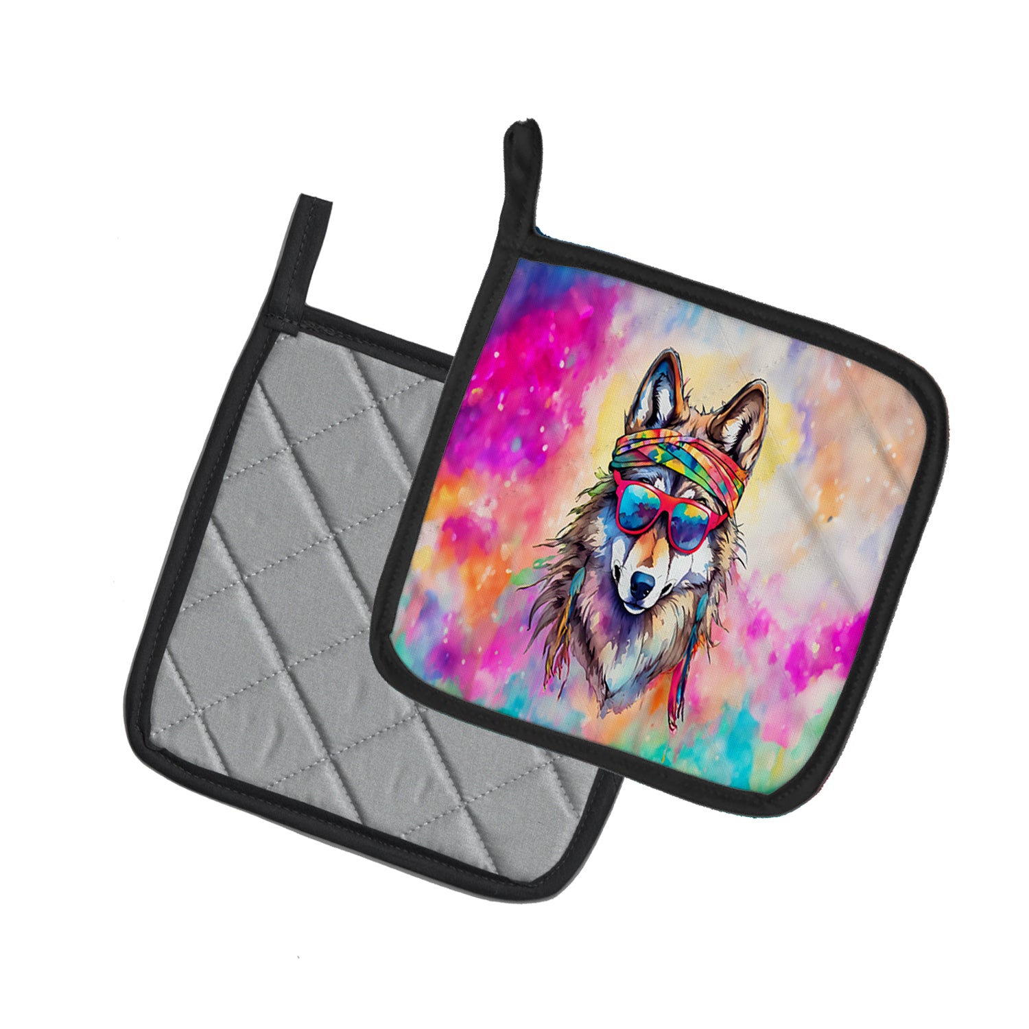 Hippie Animal Wolf Pair of Pot Holders