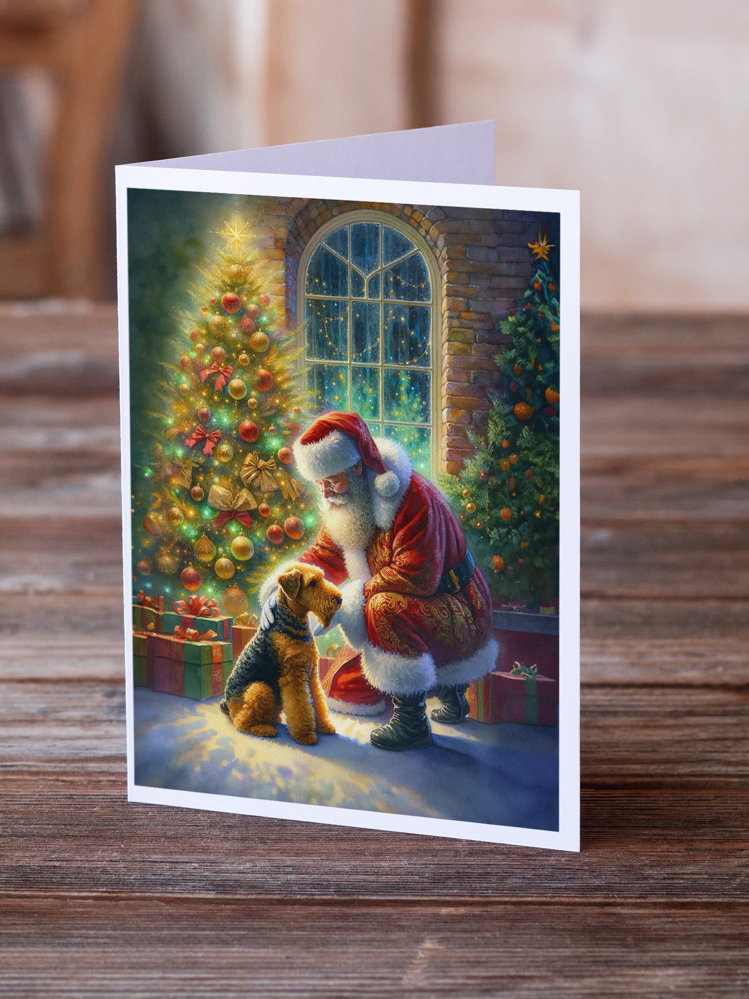 Buy this Airedale Terrier and Santa Claus Greeting Cards Pack of 8