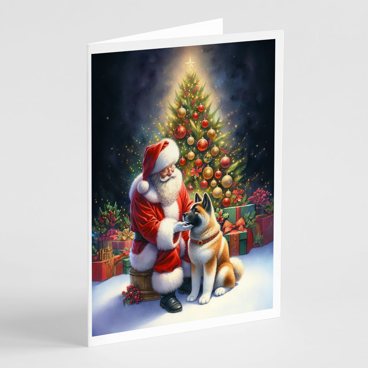 Buy this Akita and Santa Claus Greeting Cards Pack of 8