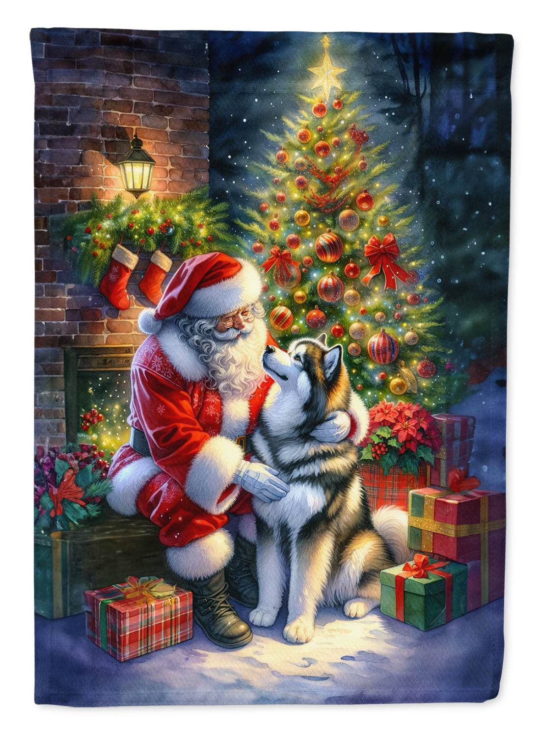 Buy this Alaskan Malamute and Santa Claus Garden Flag