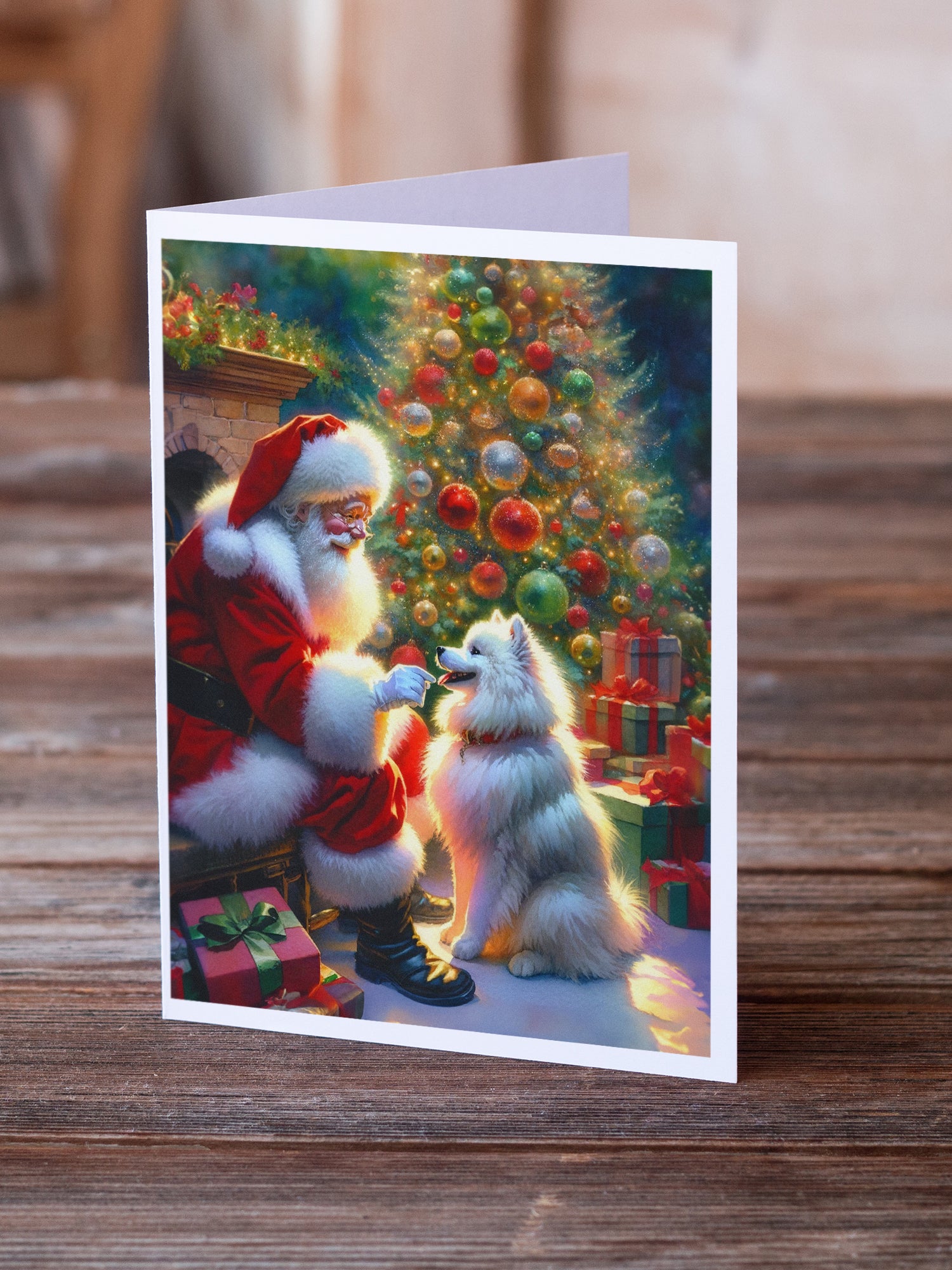 Buy this American Eskimo and Santa Claus Greeting Cards Pack of 8