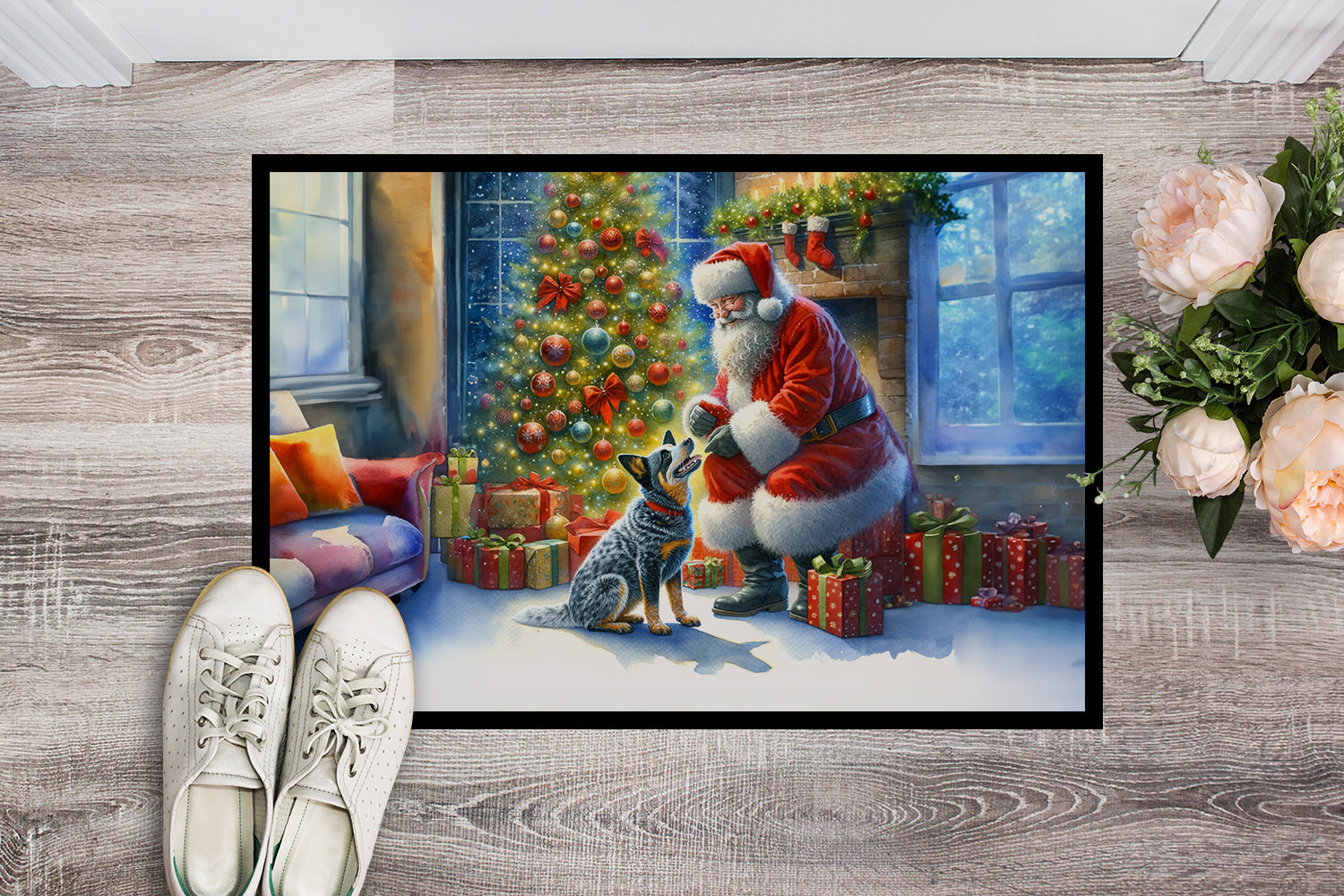 Buy this Australian Cattle Dog and Santa Claus Doormat