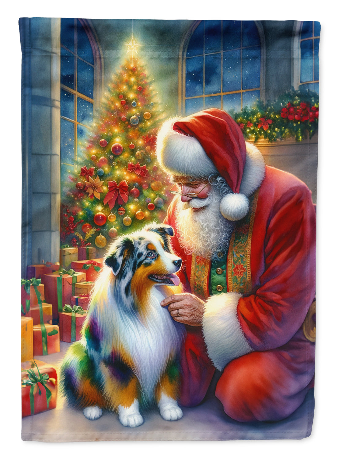 Buy this Australian Shepherd and Santa Claus House Flag