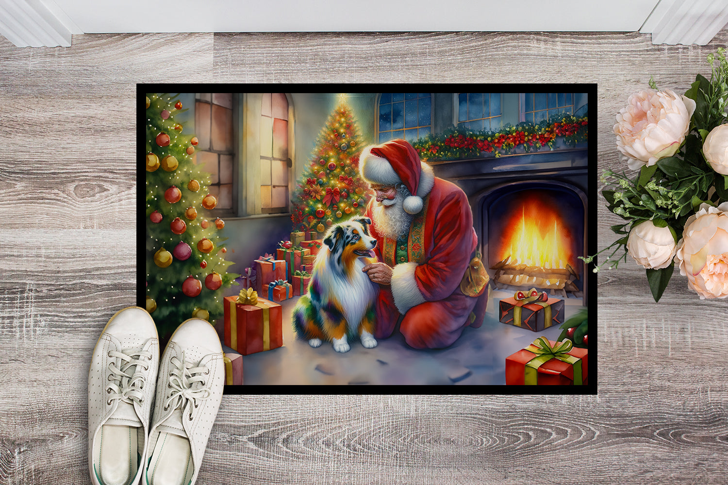 Australian Shepherd and Santa Claus Doormat