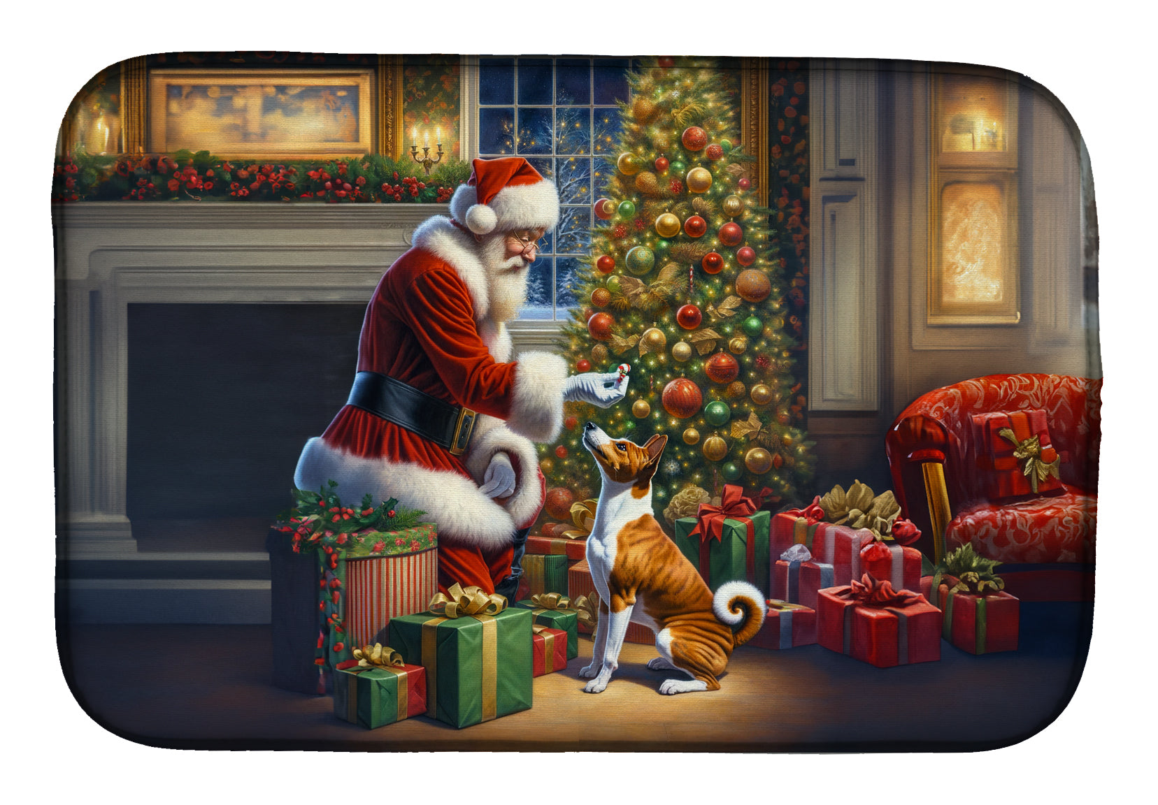 Buy this Basenji and Santa Claus Dish Drying Mat