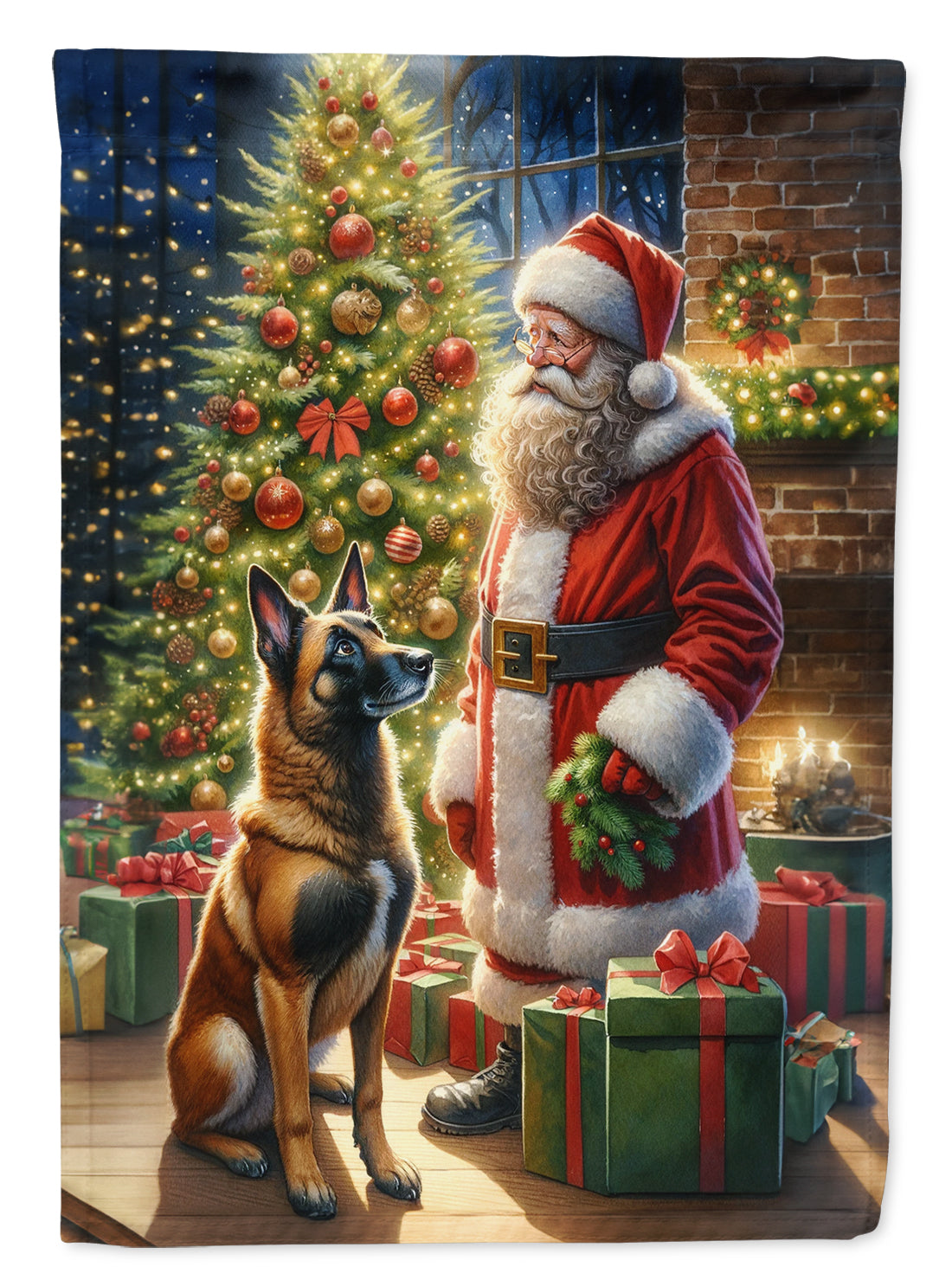 Buy this Belgian Malinois and Santa Claus House Flag