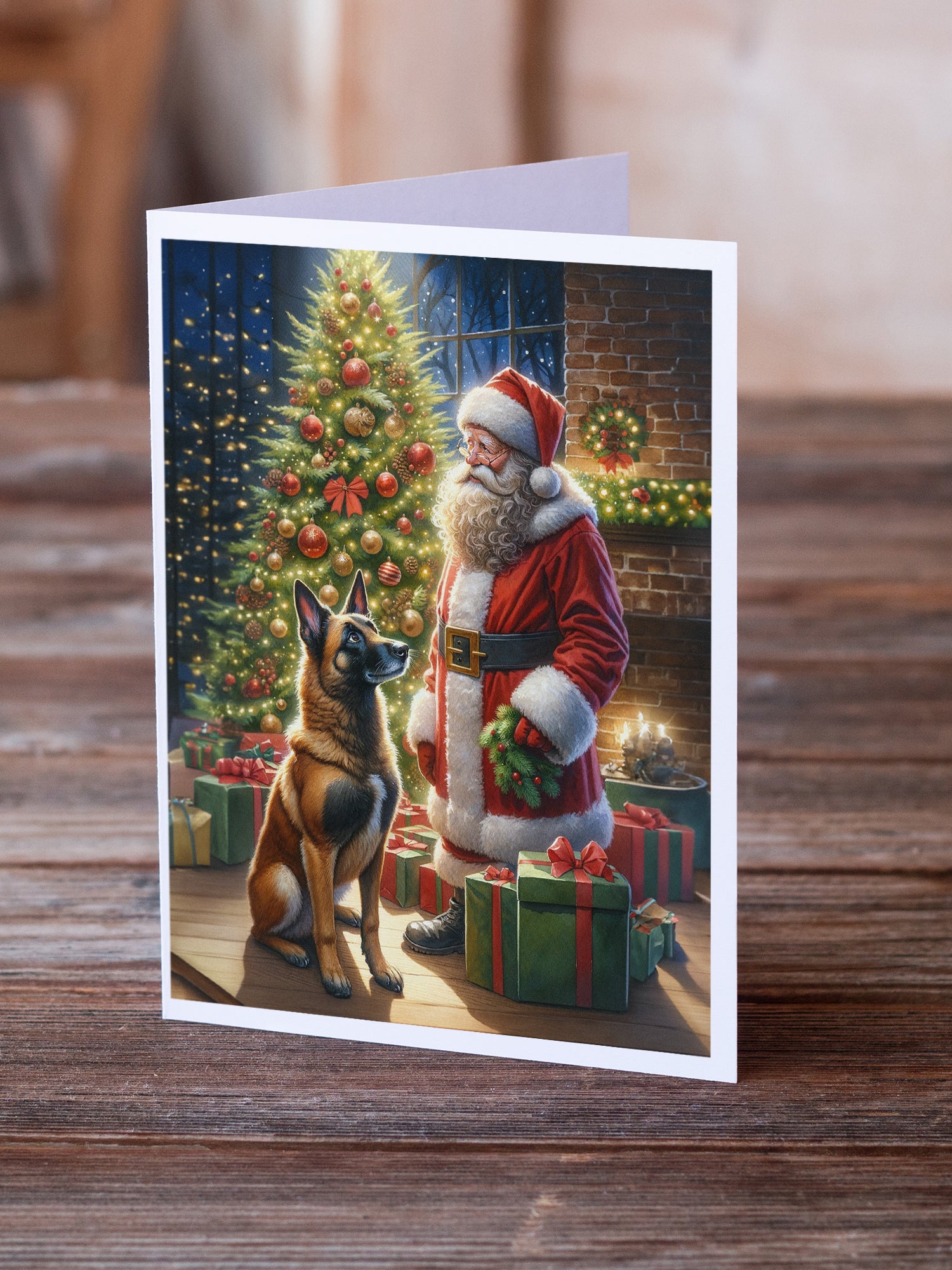 Belgian Malinois and Santa Claus Greeting Cards Pack of 8