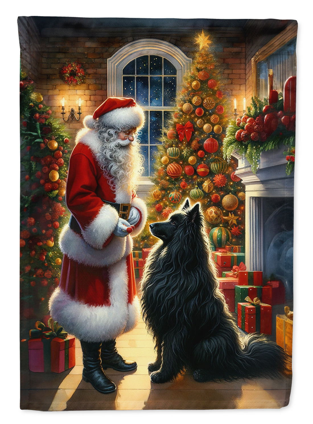 Buy this Belgian Sheepdog and Santa Claus House Flag