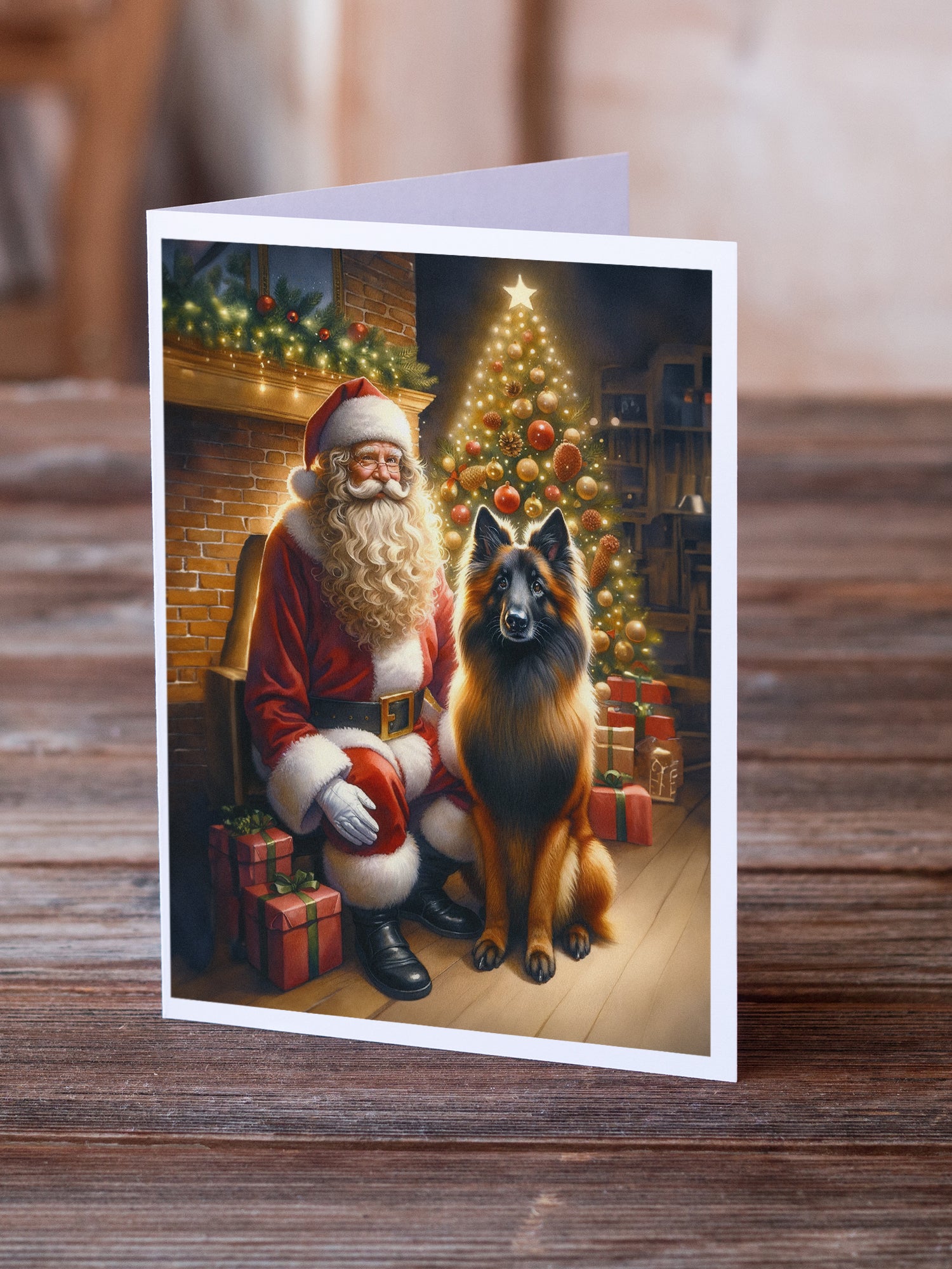 Belgian Tervuren and Santa Claus Greeting Cards Pack of 8