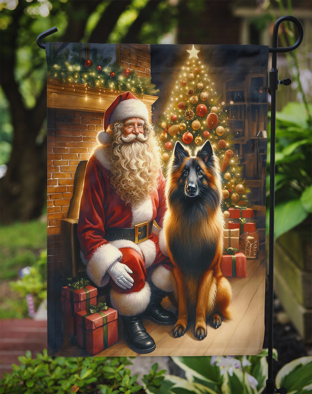 Belgian Tervuren and Santa Claus Garden Flag