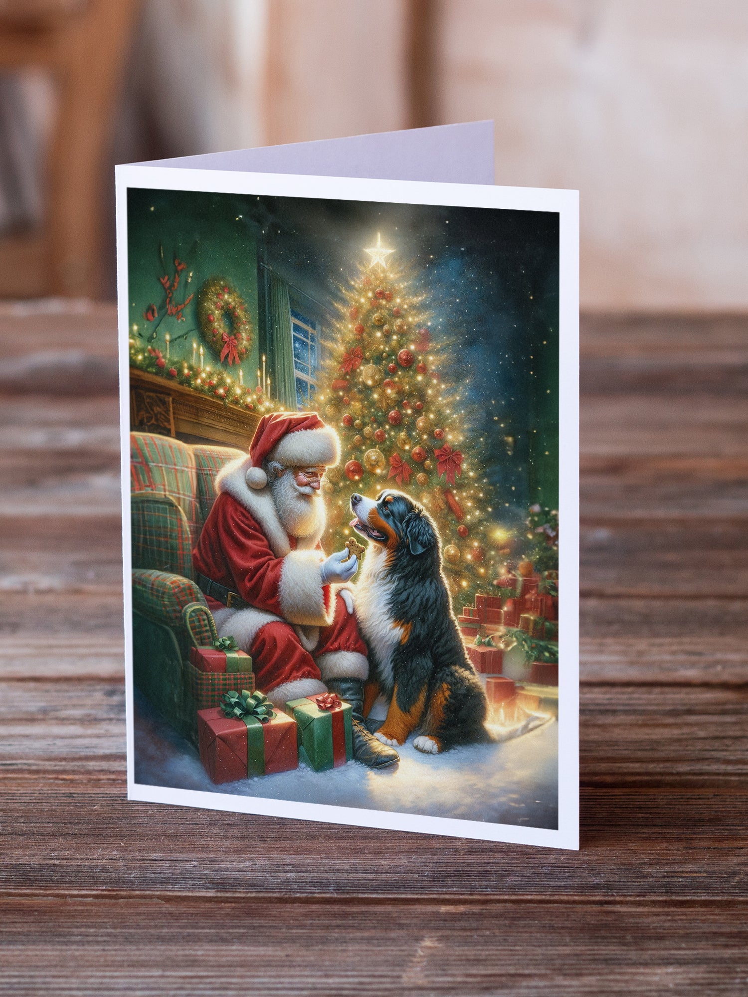 Buy this Bernese Mountain Dog and Santa Claus Greeting Cards Pack of 8