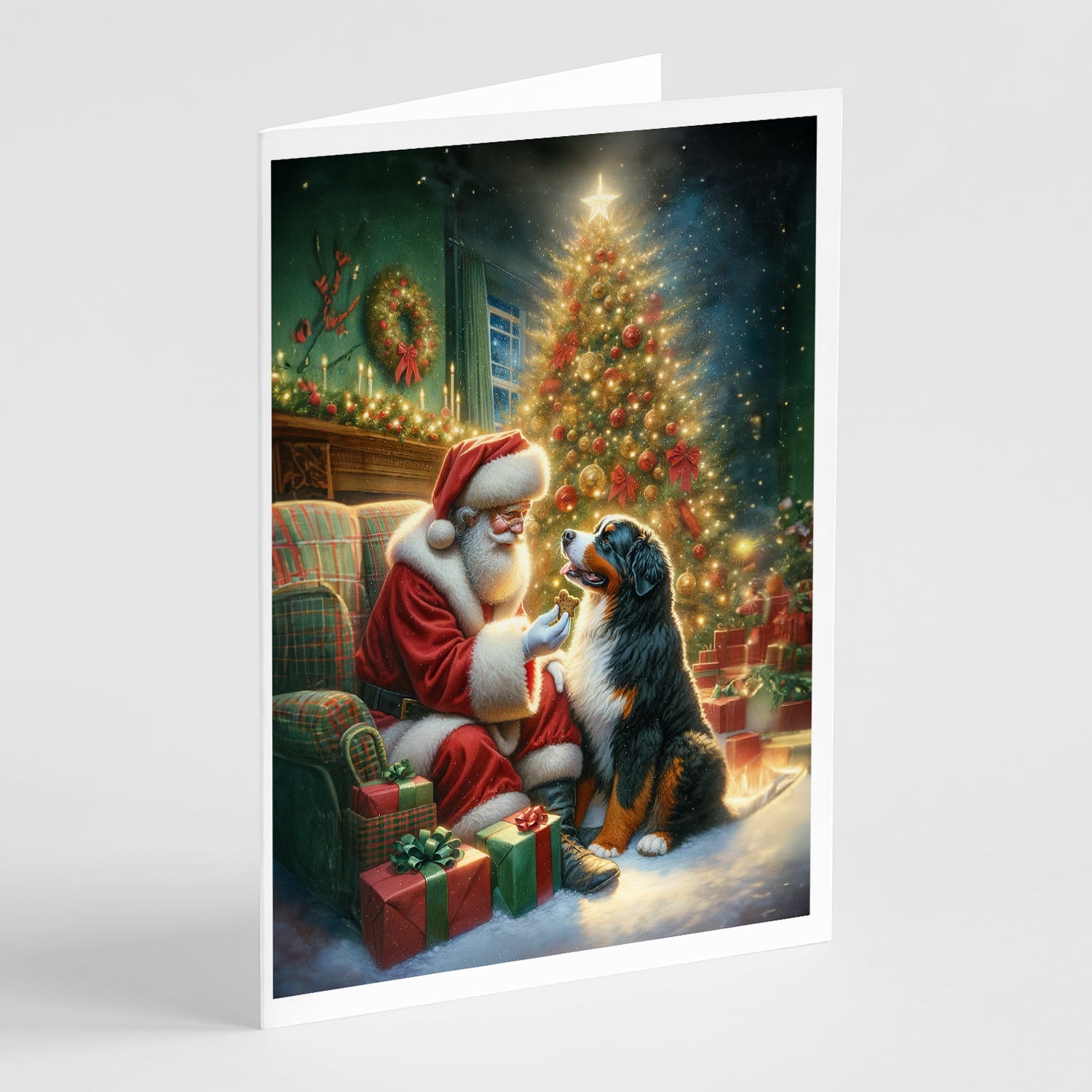 Buy this Bernese Mountain Dog and Santa Claus Greeting Cards Pack of 8