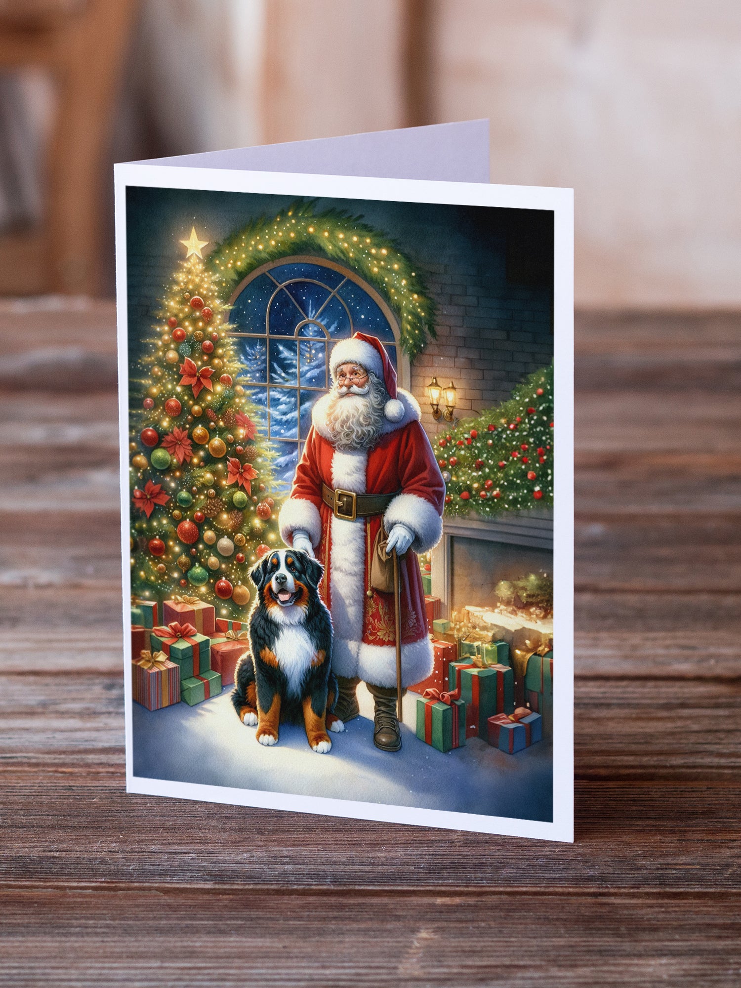 Buy this Bernese Mountain Dog and Santa Claus Greeting Cards Pack of 8