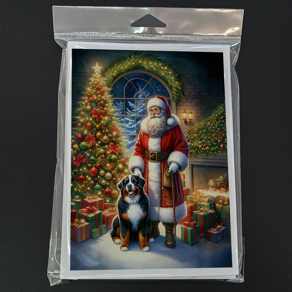 Bernese Mountain Dog and Santa Claus Greeting Cards Pack of 8