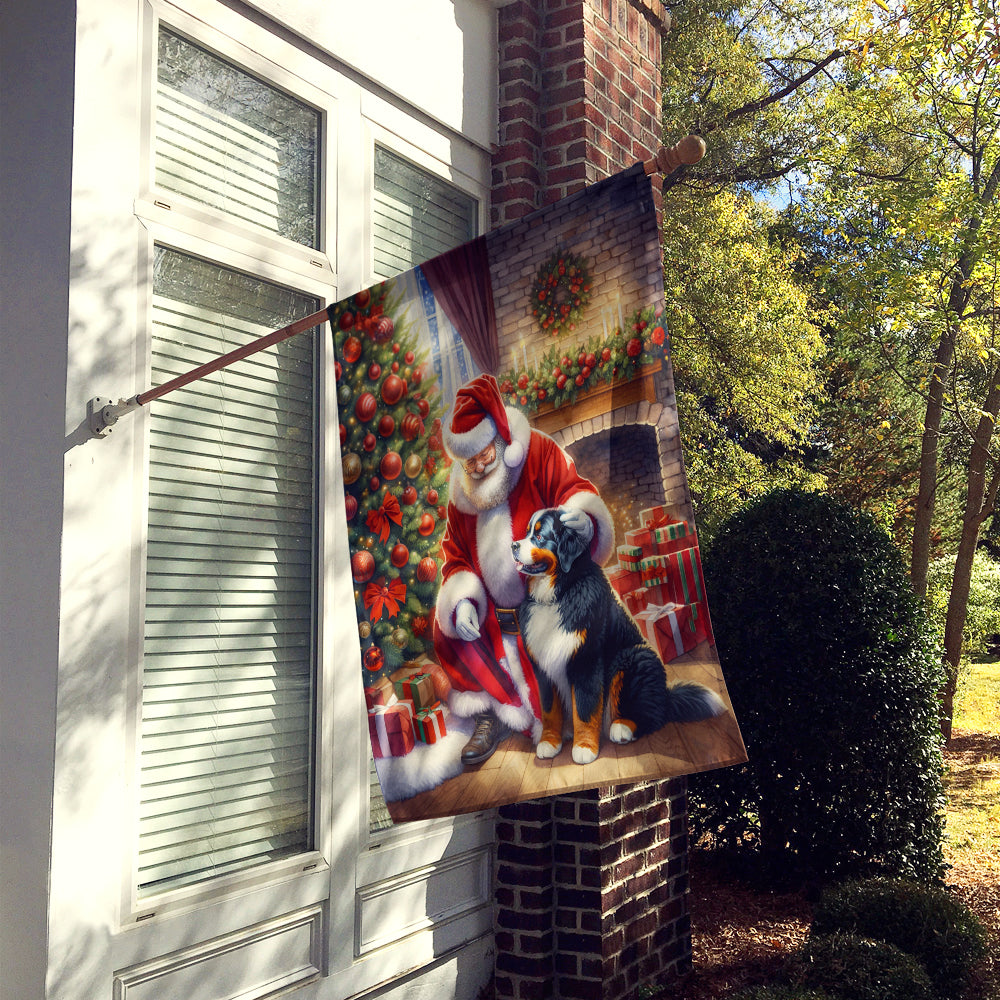 Bernese Mountain Dog and Santa Claus House Flag