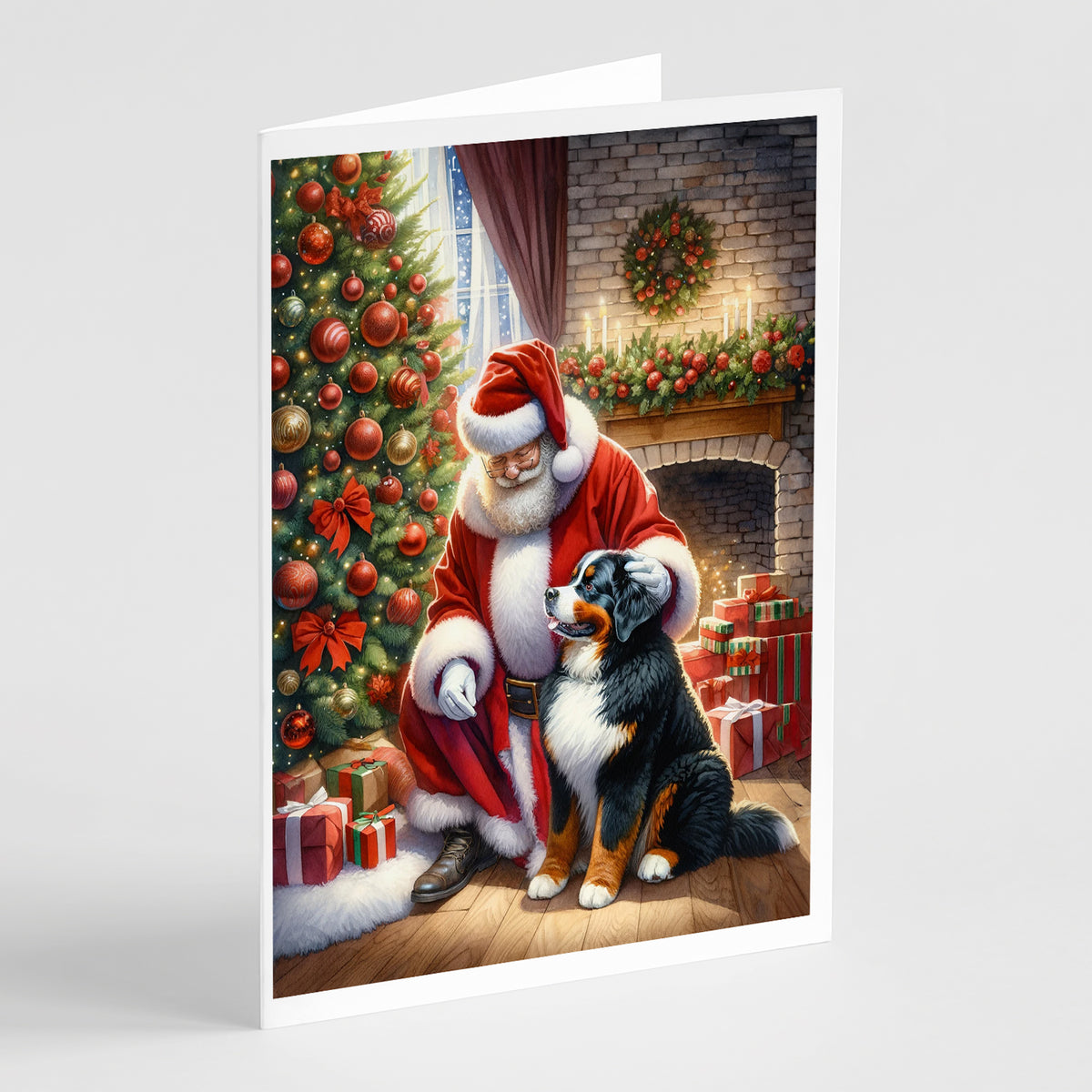 Buy this Bernese Mountain Dog and Santa Claus Greeting Cards Pack of 8