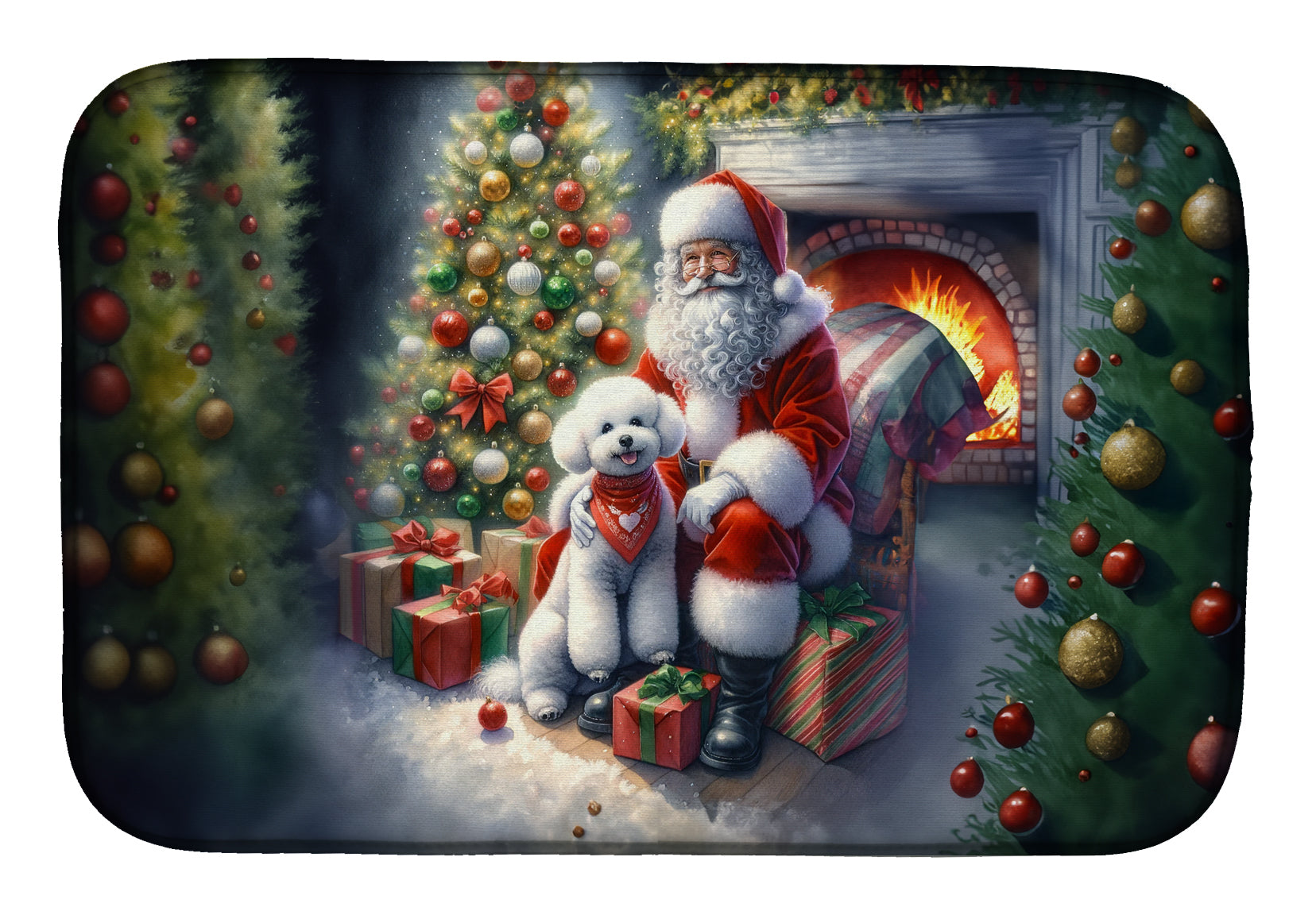 Buy this Bichon Frise and Santa Claus Dish Drying Mat