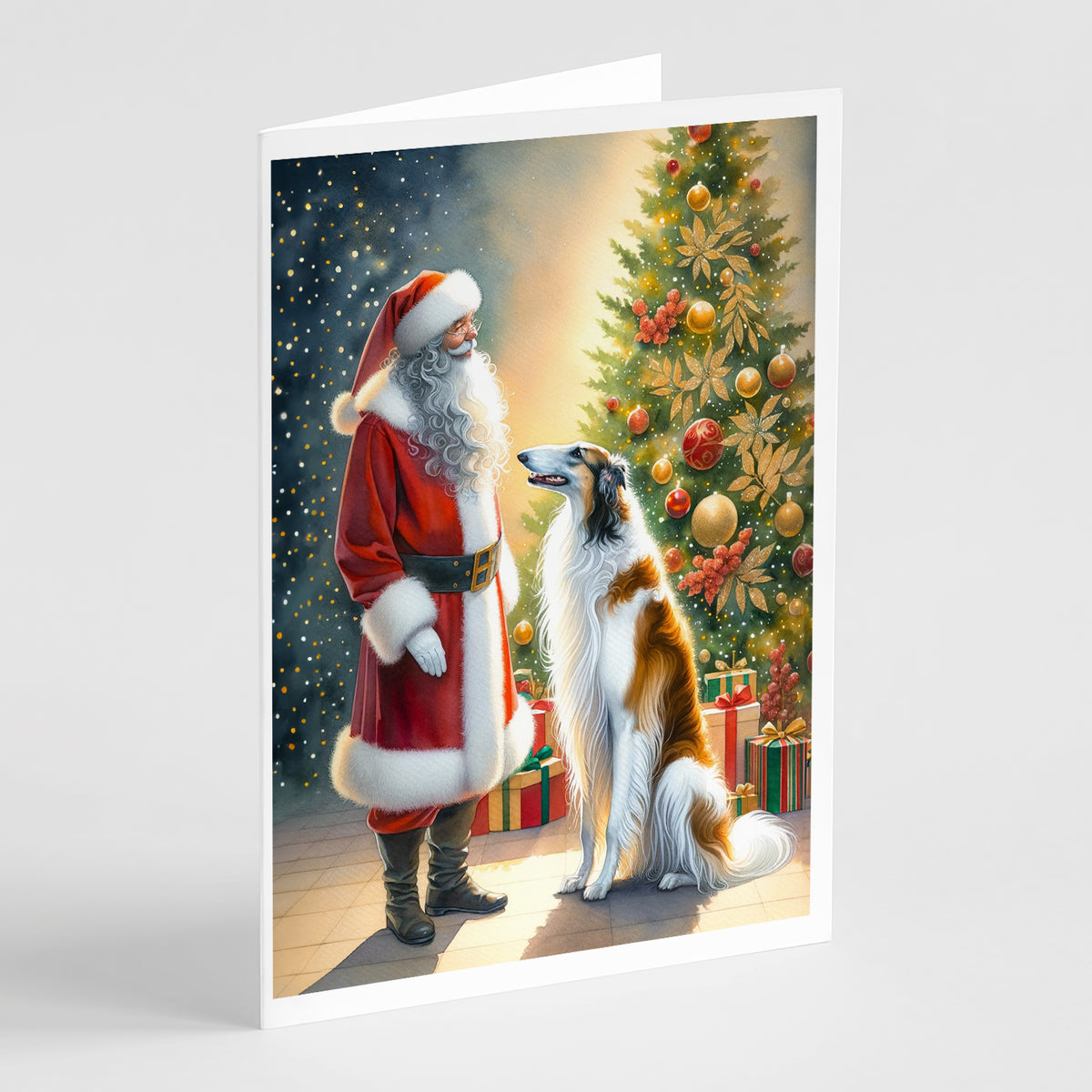 Buy this Borzoi and Santa Claus Greeting Cards Pack of 8