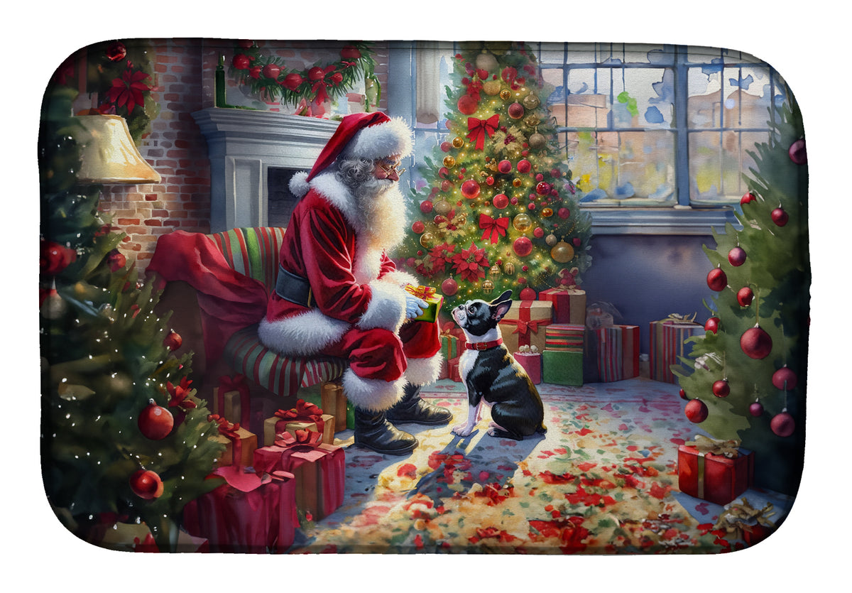 Buy this Boston Terrier and Santa Claus Dish Drying Mat