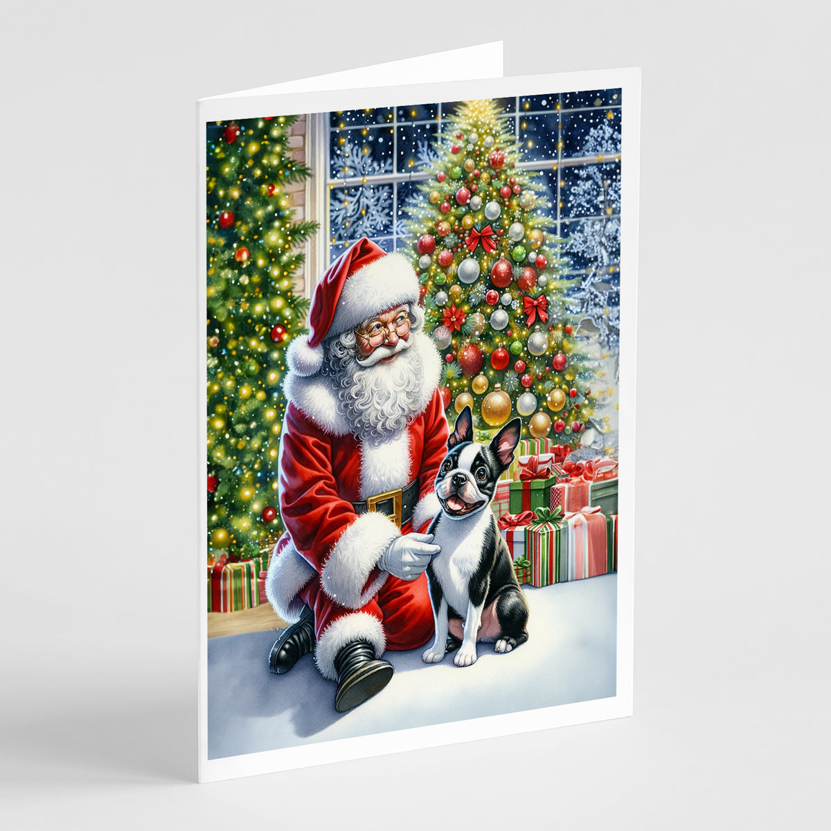 Buy this Boston Terrier and Santa Claus Greeting Cards Pack of 8