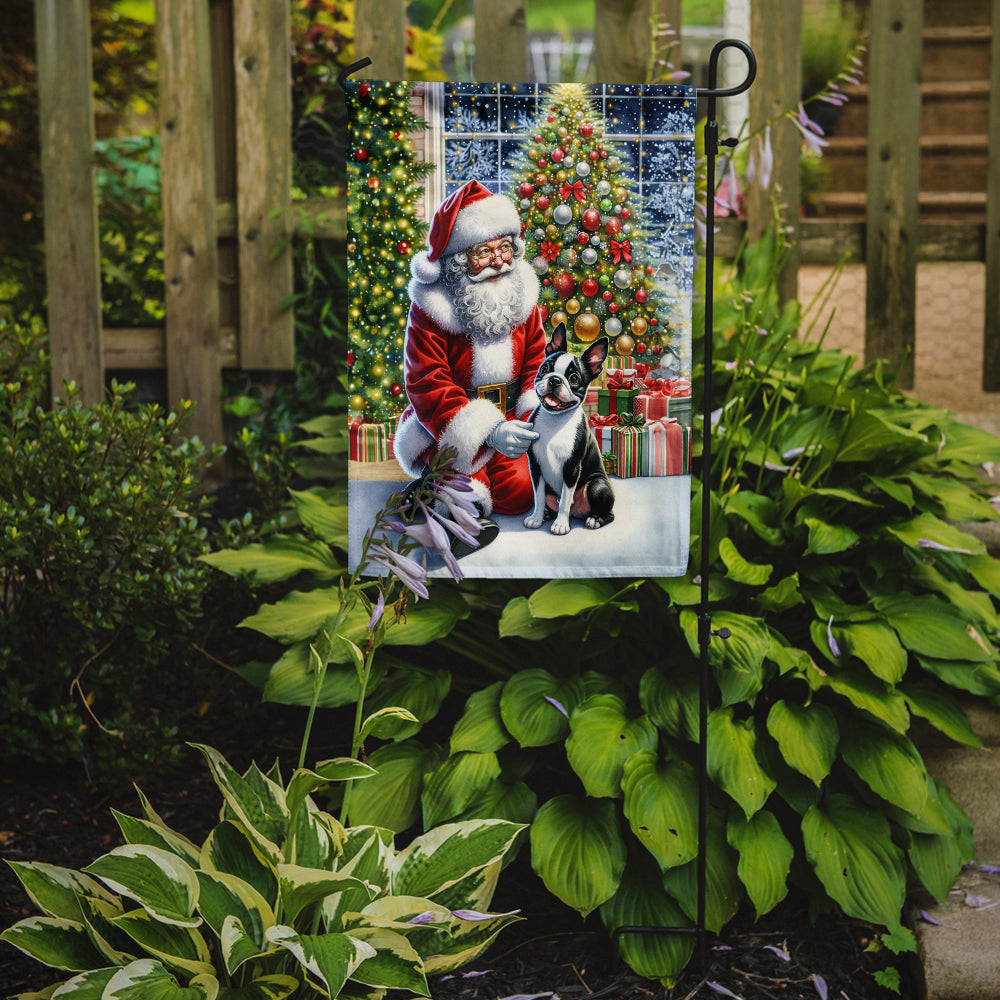 Boston Terrier and Santa Claus Garden Flag