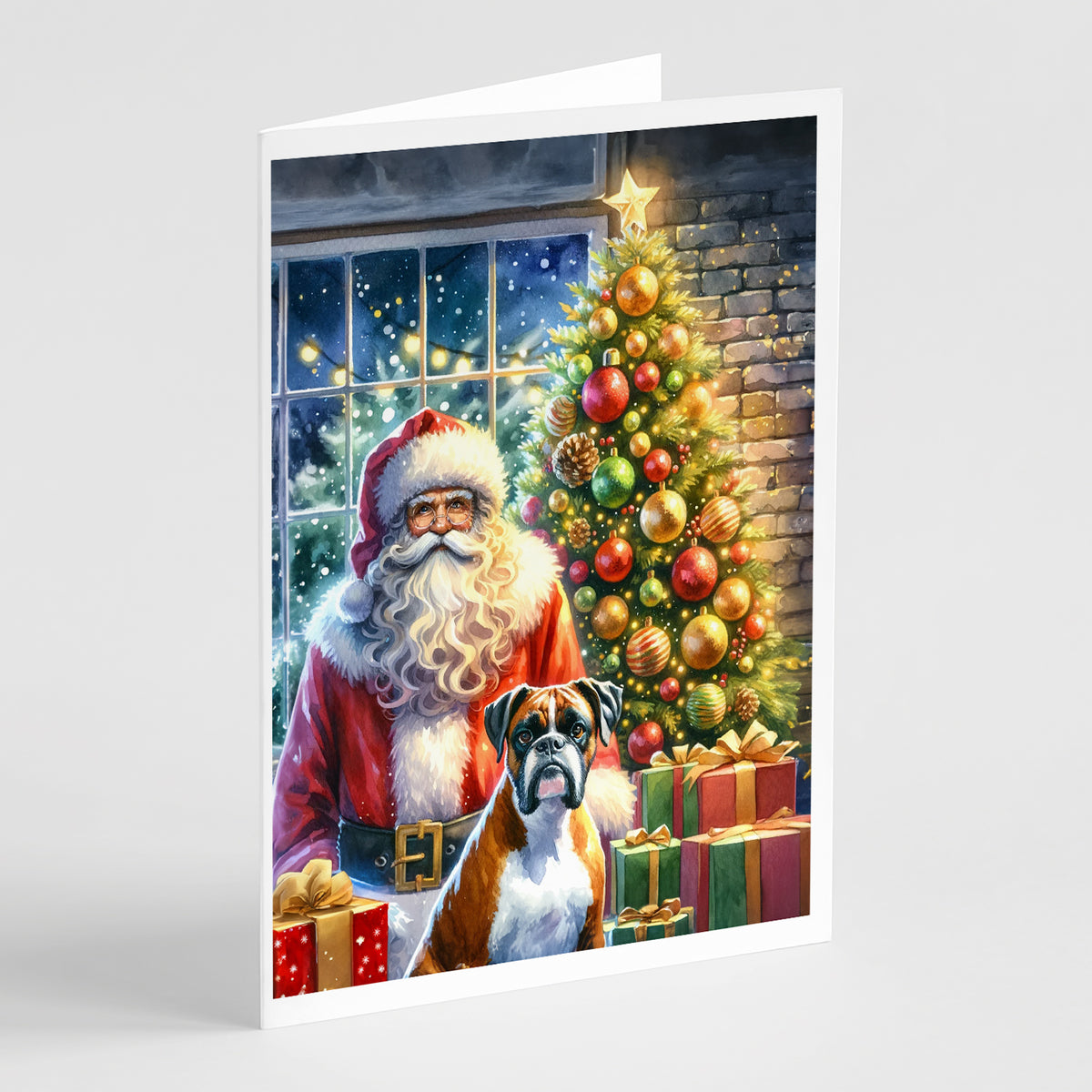 Buy this Boxer and Santa Claus Greeting Cards Pack of 8