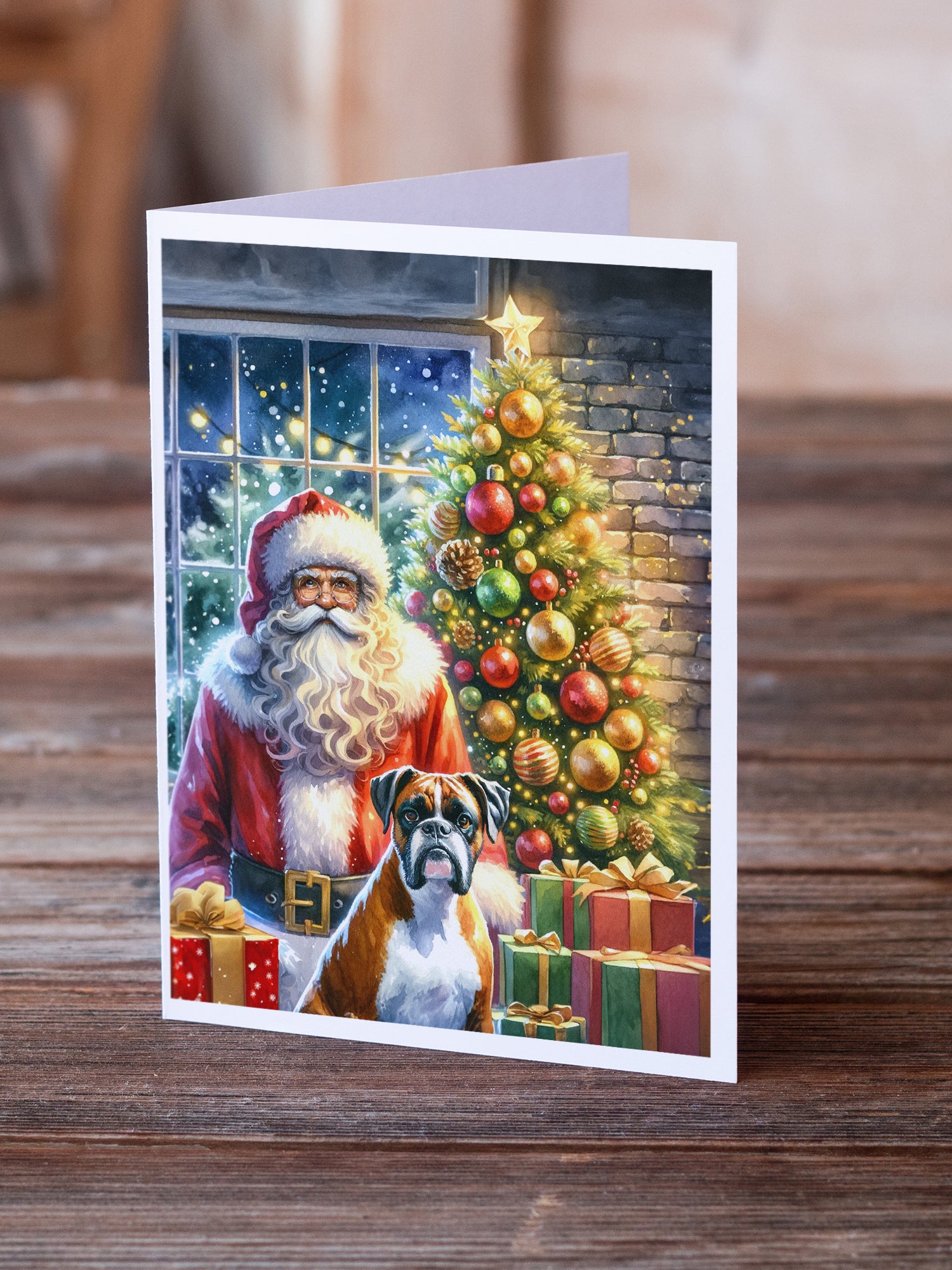 Boxer and Santa Claus Greeting Cards Pack of 8