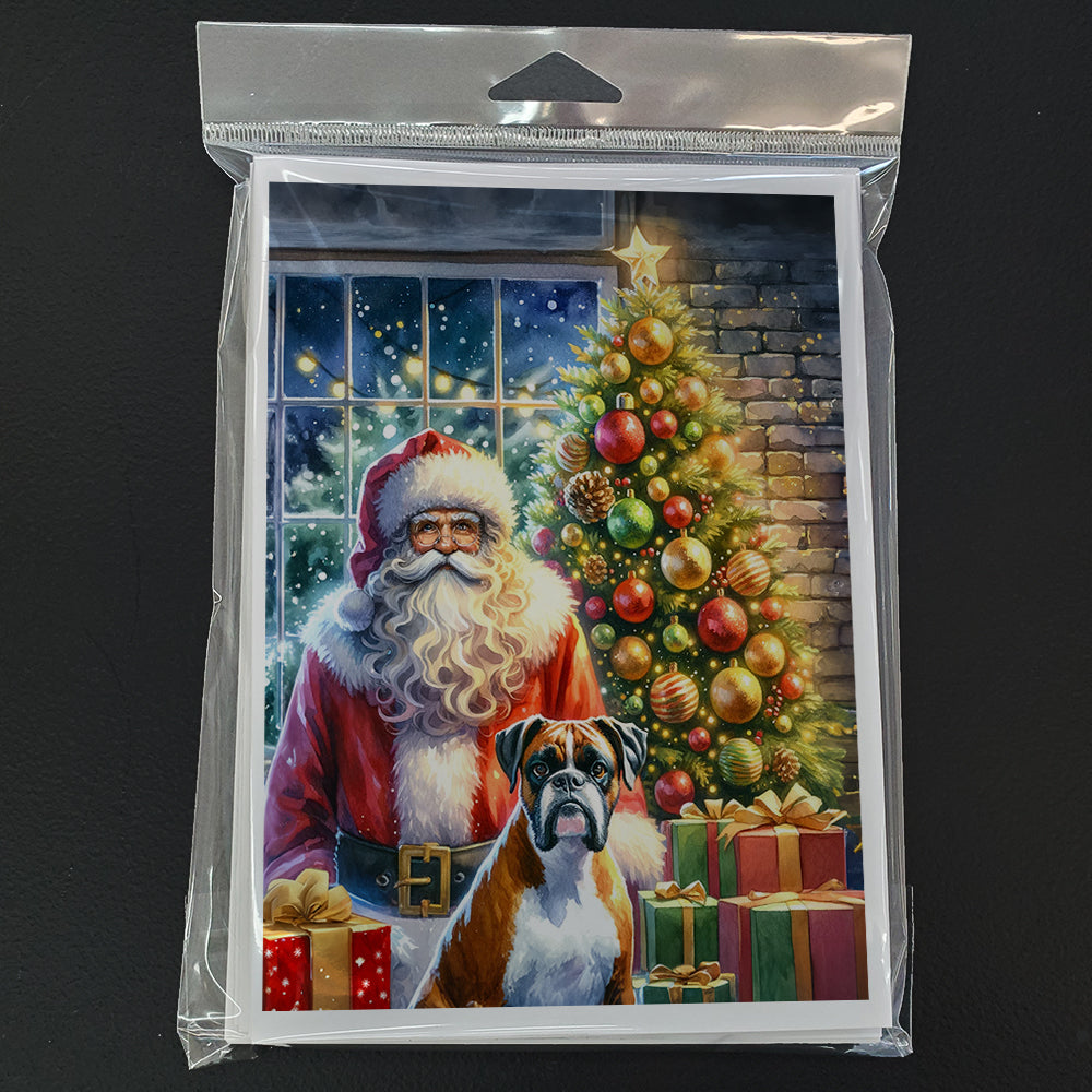 Boxer and Santa Claus Greeting Cards Pack of 8