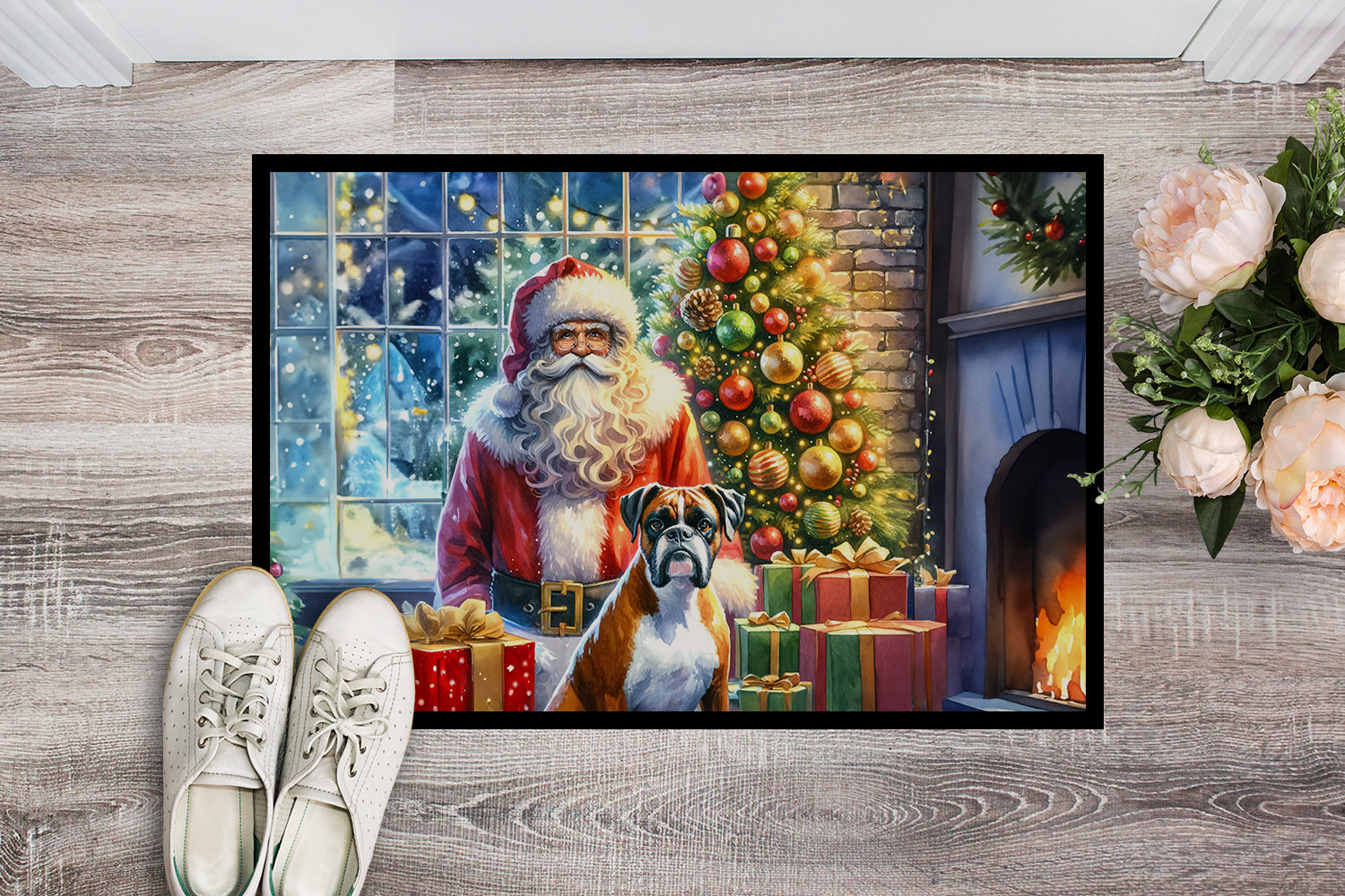 Boxer and Santa Claus Doormat