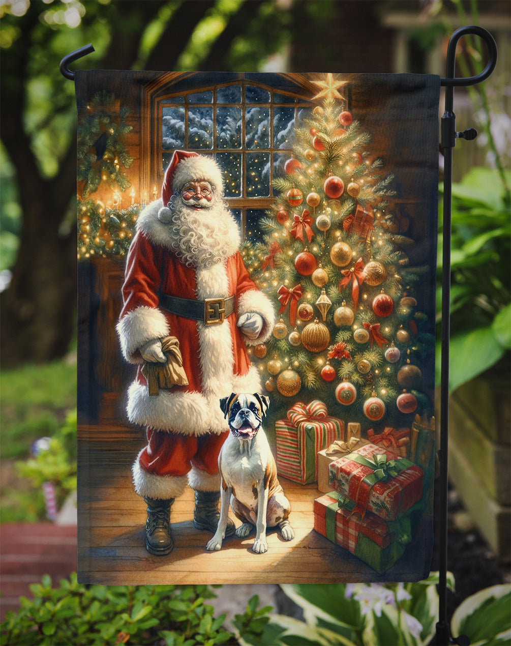 Boxer and Santa Claus Garden Flag