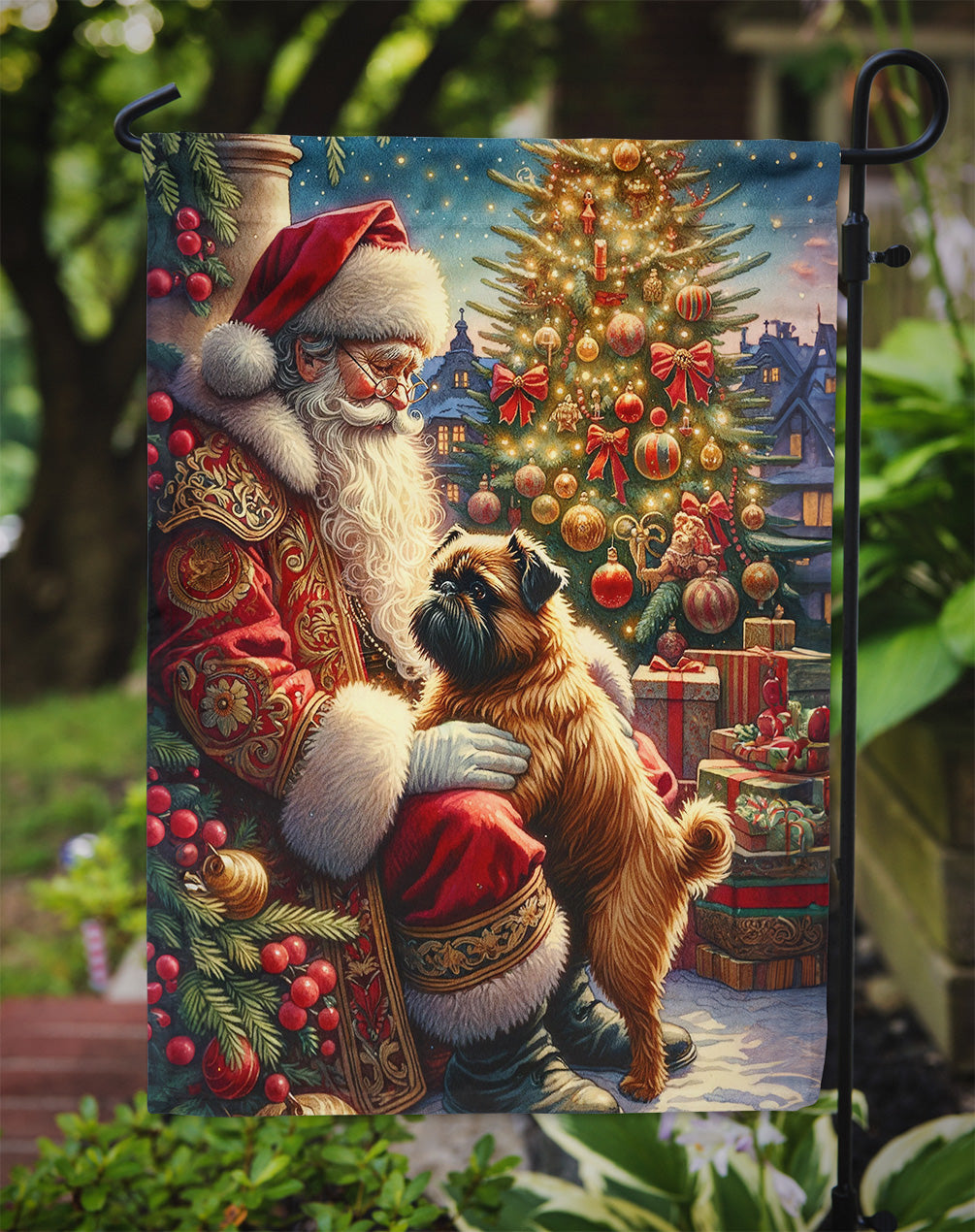 Brussels Griffon and Santa Claus Garden Flag