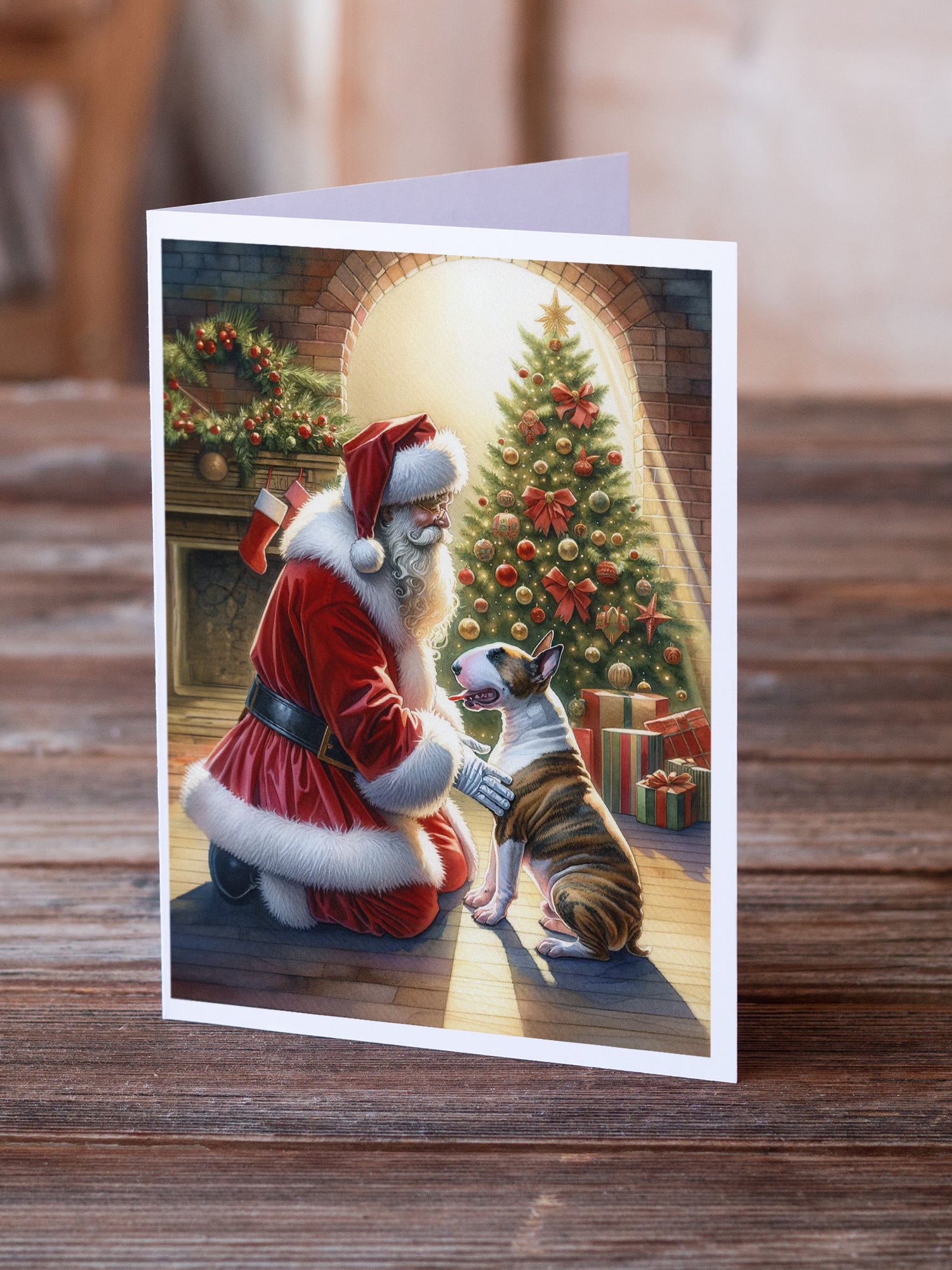 Bull Terrier and Santa Claus Greeting Cards Pack of 8