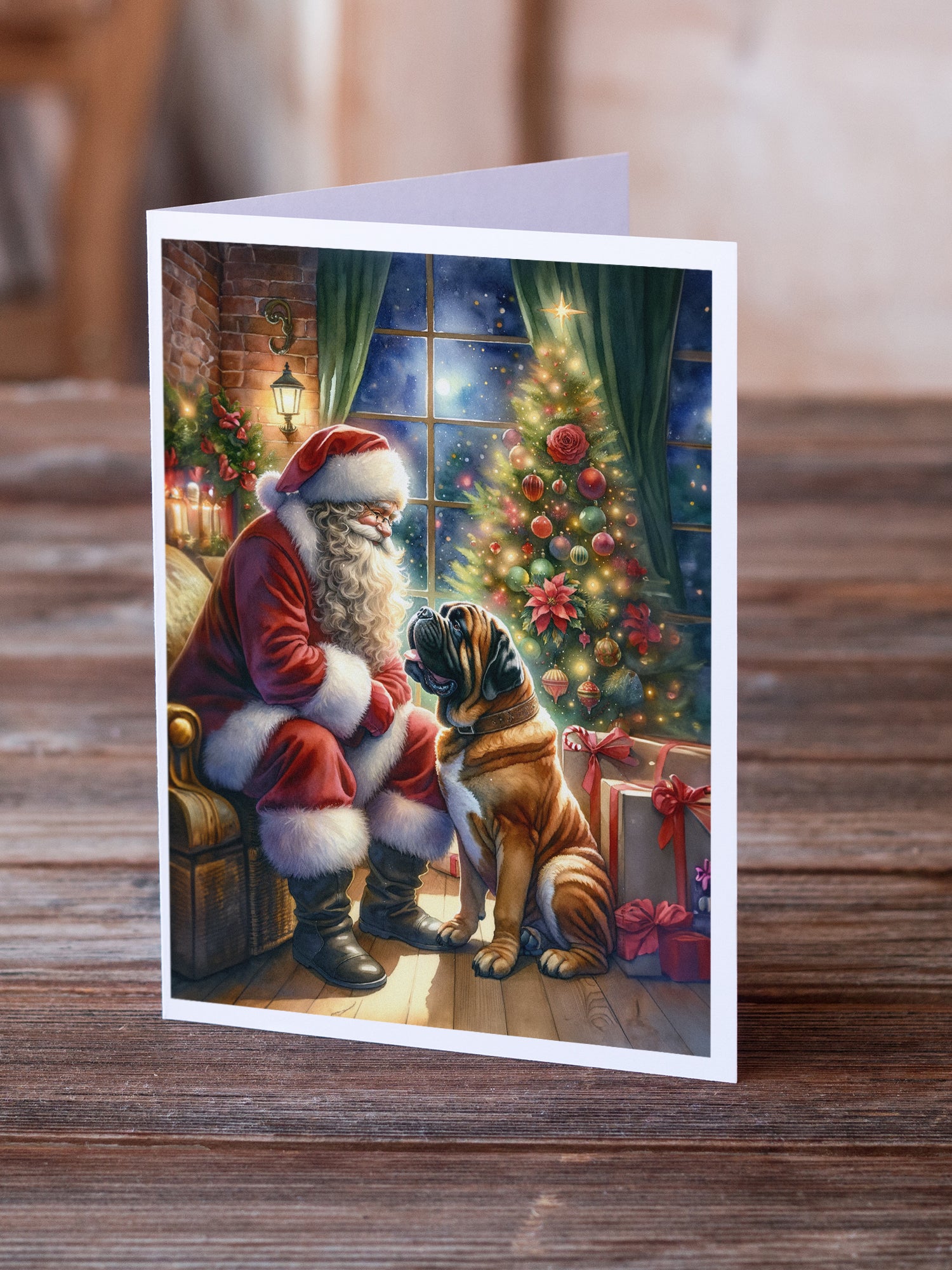 Buy this Bullmastiff and Santa Claus Greeting Cards Pack of 8