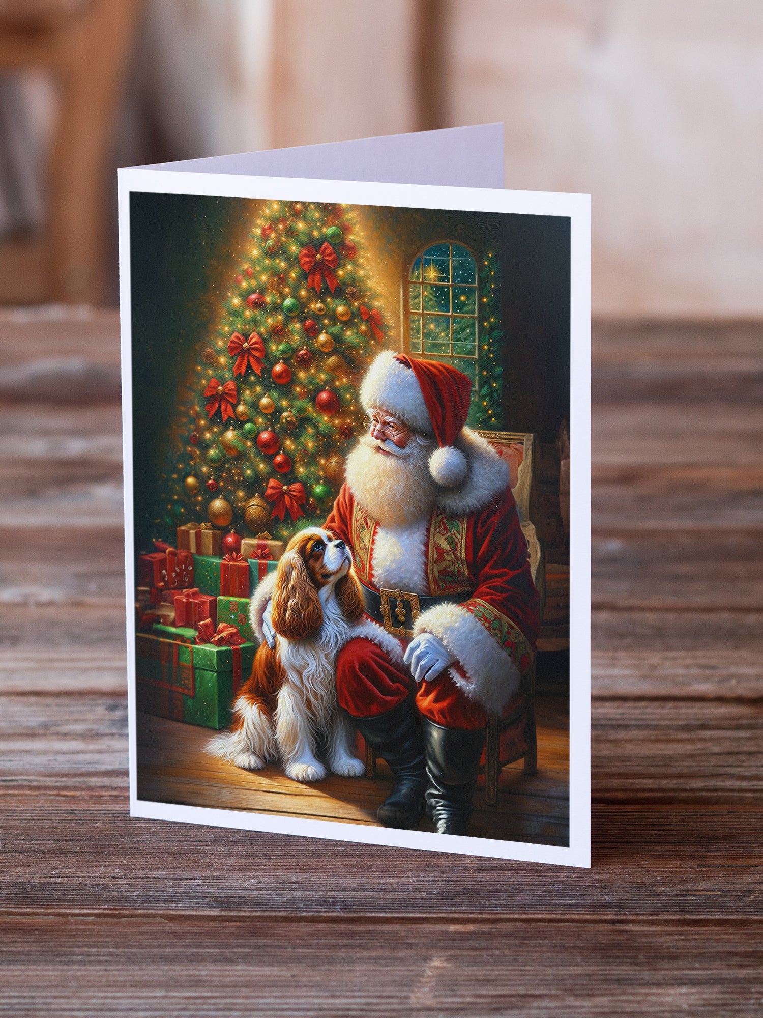 Cavalier Spaniel and Santa Claus Greeting Cards Pack of 8