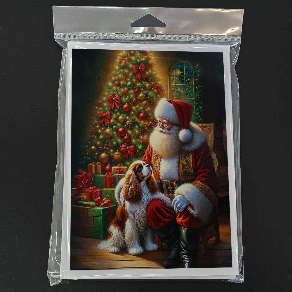 Cavalier Spaniel and Santa Claus Greeting Cards Pack of 8